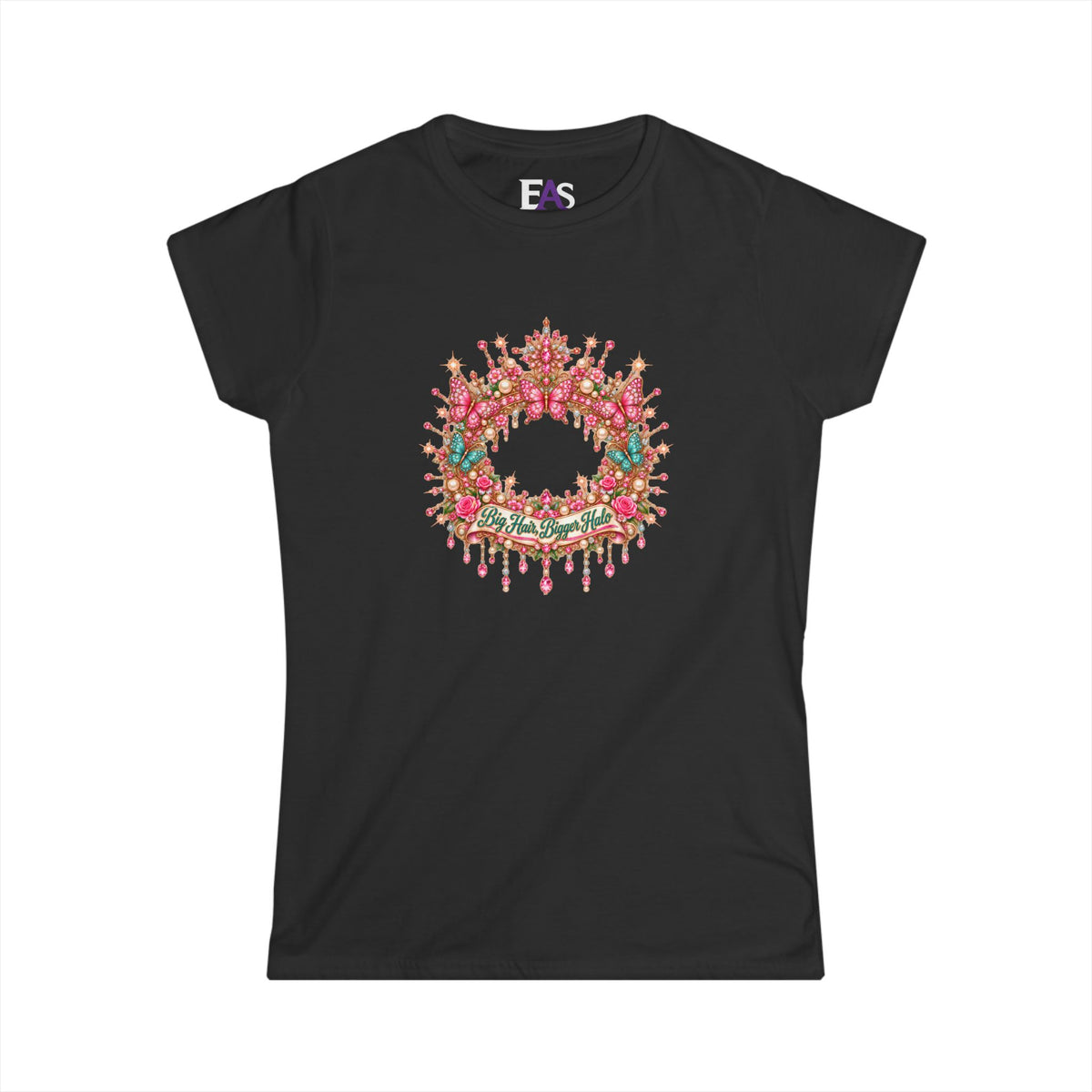 Big Hair, Bigger Halo Women’s T-Shirt | Country Glam Butterfly Tee | Heaven-Inspired Rhinestone Shirt