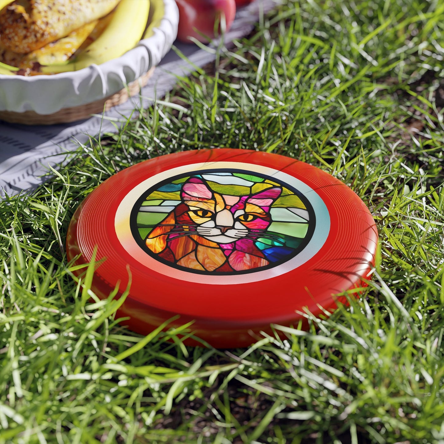 Stained Glass Cat Frisbee - Colorful Outdoor Fun for Cat Lovers Printify