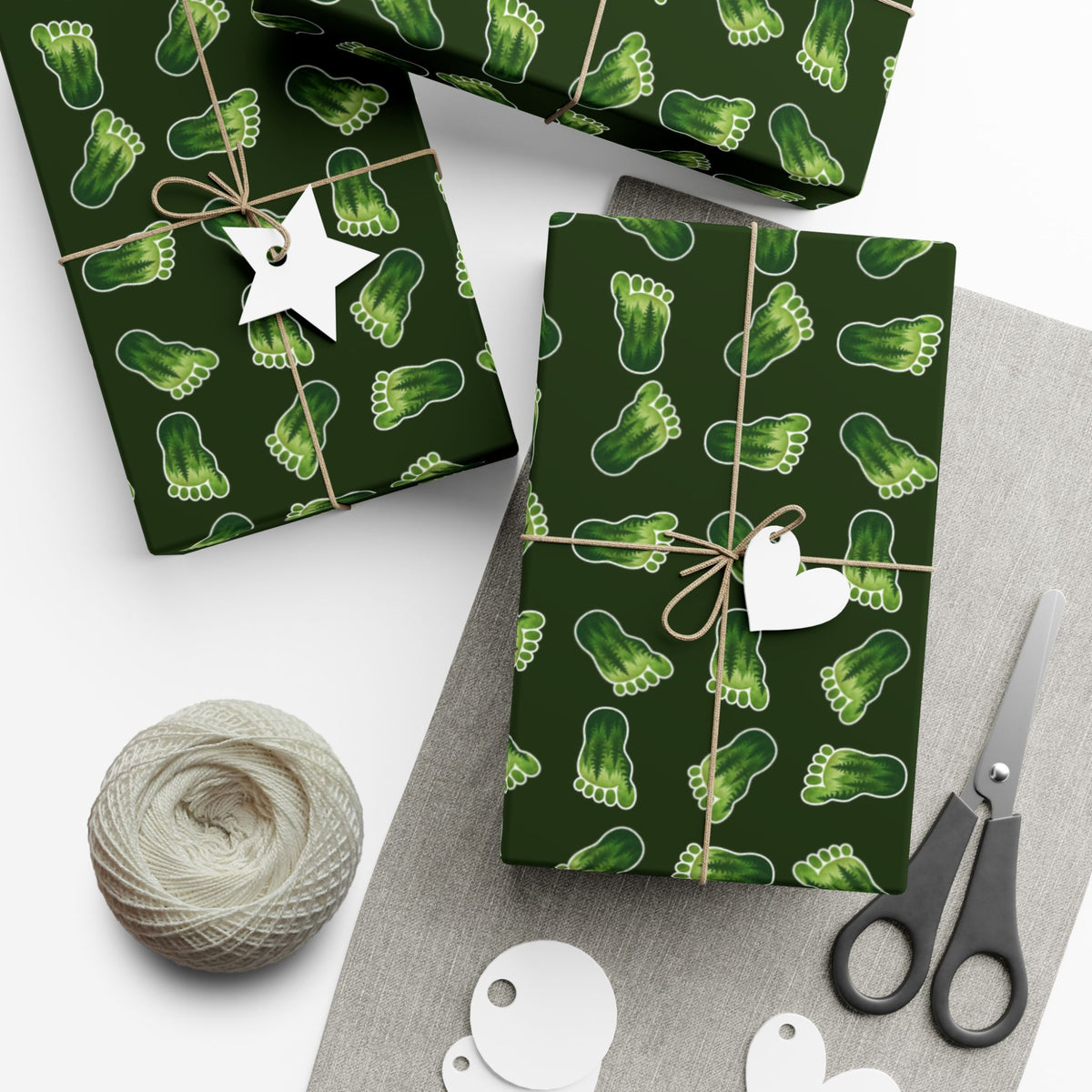 Bigfoot Footprint Wrapping Paper | Sasquatch Forest Gift Wrap | Cryptid All-Occasion Paper