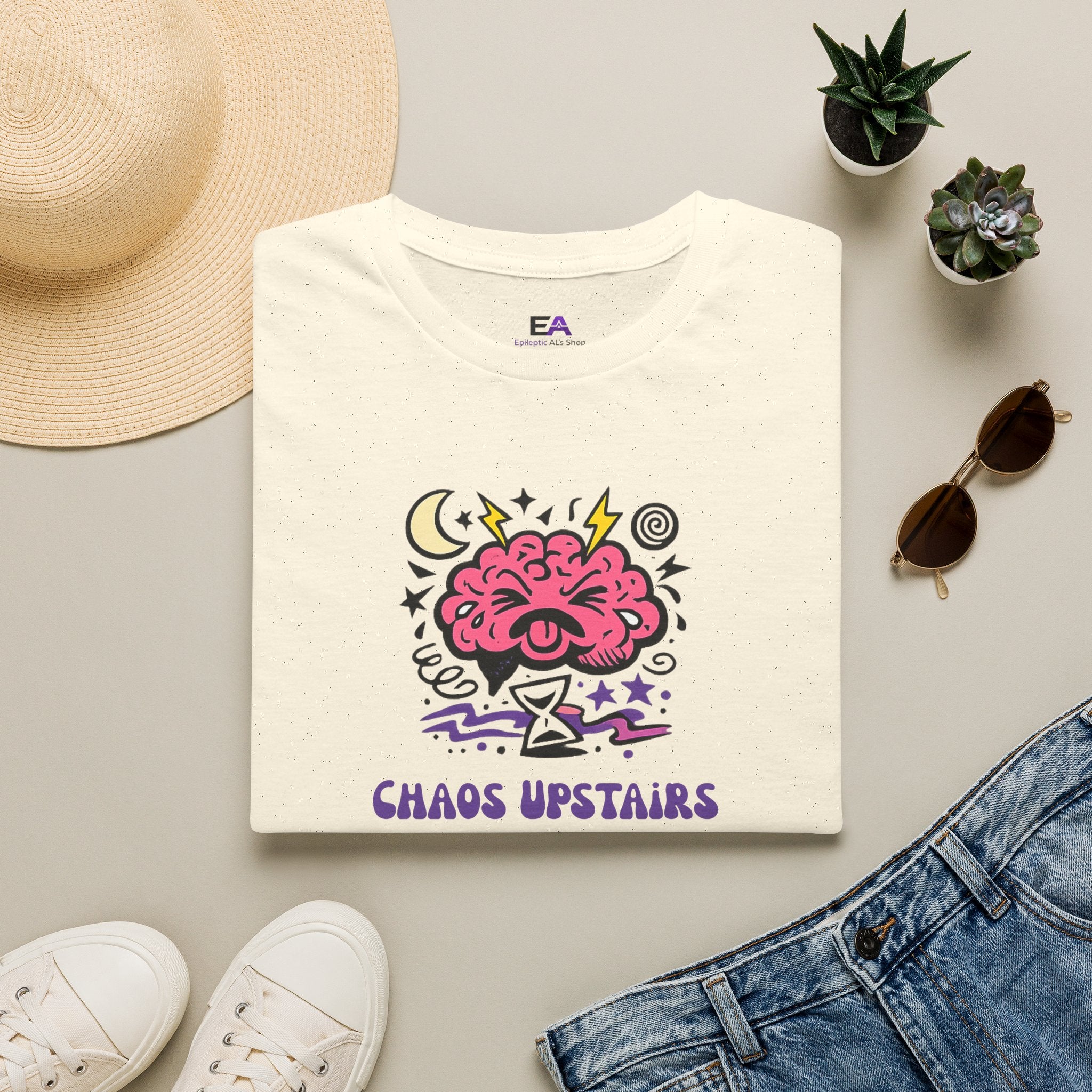 Chaos Upstairs Epilepsy Awareness T-Shirt | Funny Neurostrong Brain Graphic Tee
