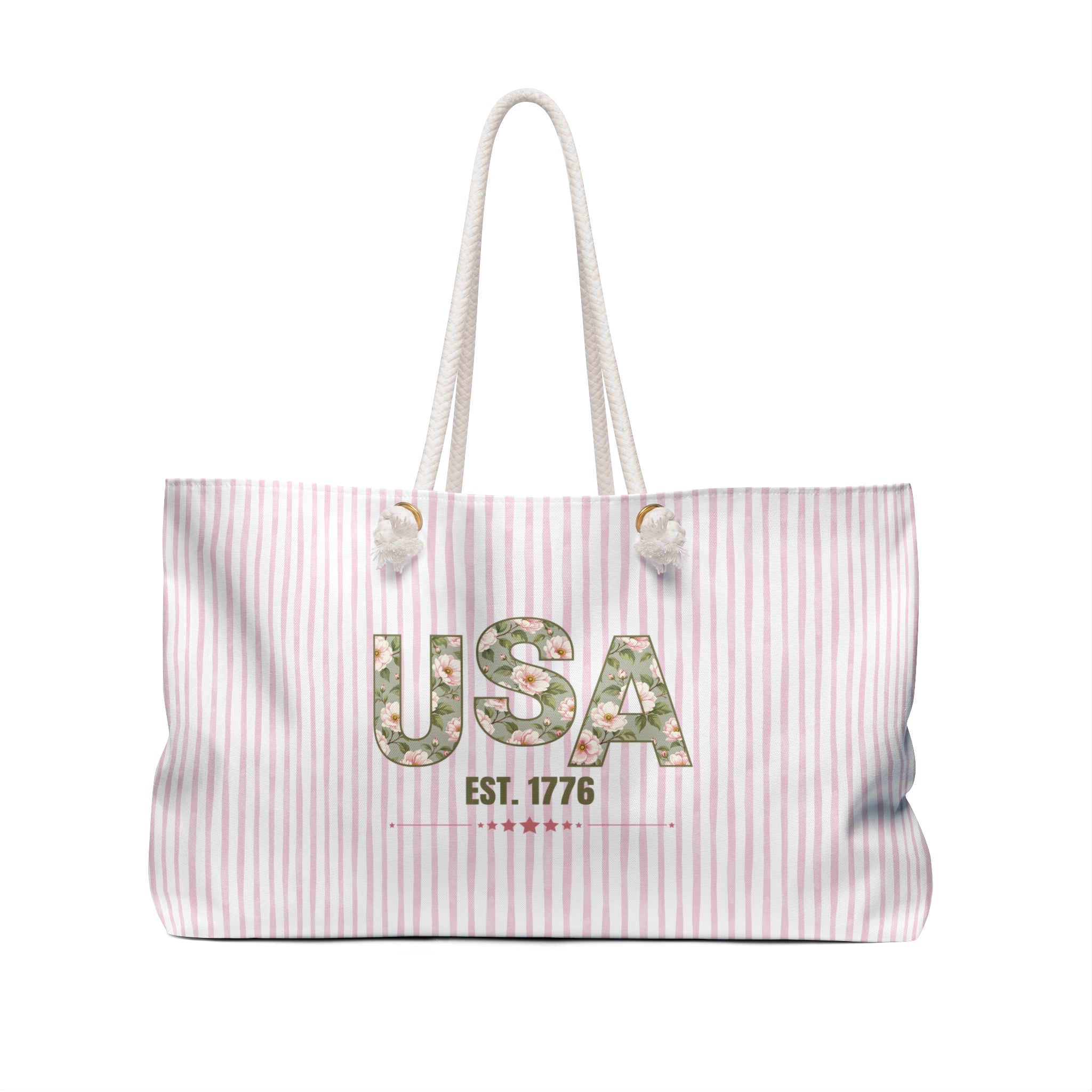 Floral USA 1776 Weekender Bag – Pink Stripe Americana Travel Tote