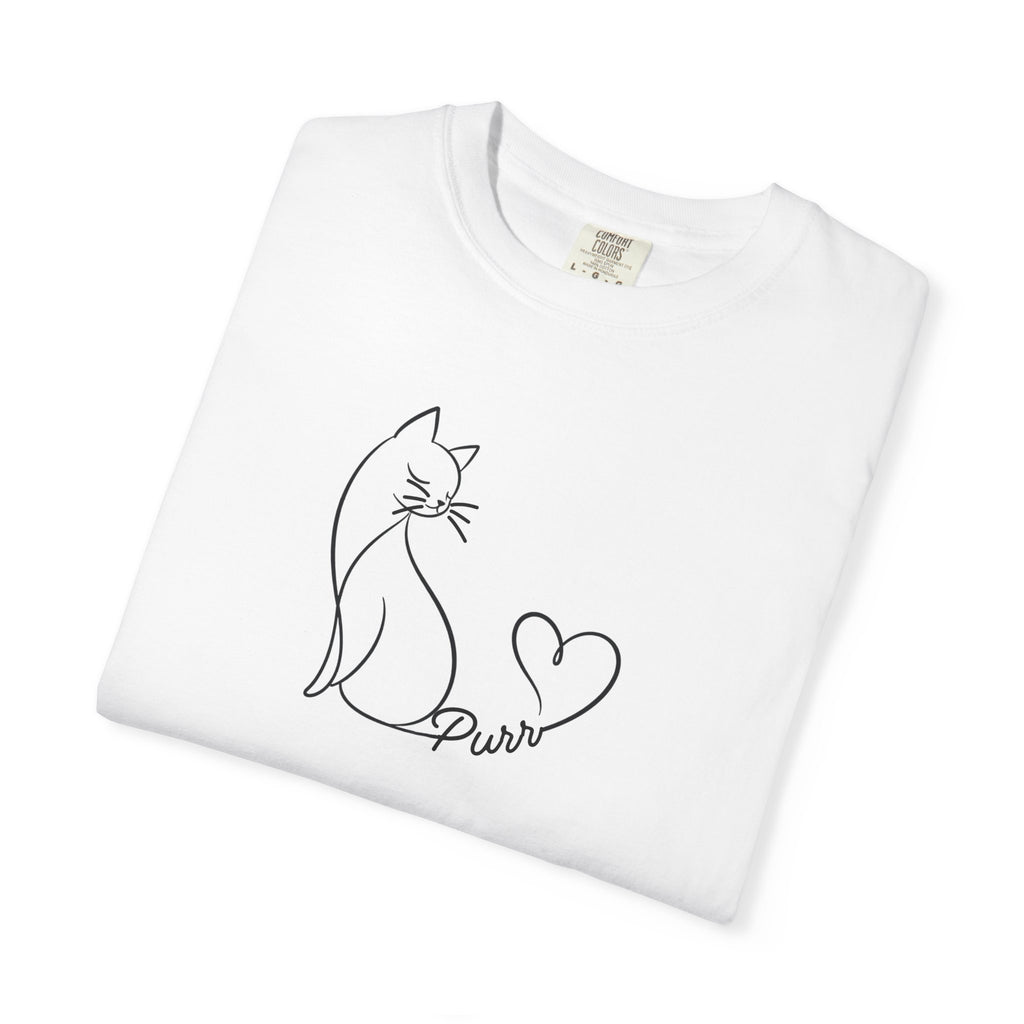 Purr Line Art Cat Unisex T-Shirt | Minimal Cat Lover Tee with Heart Tail