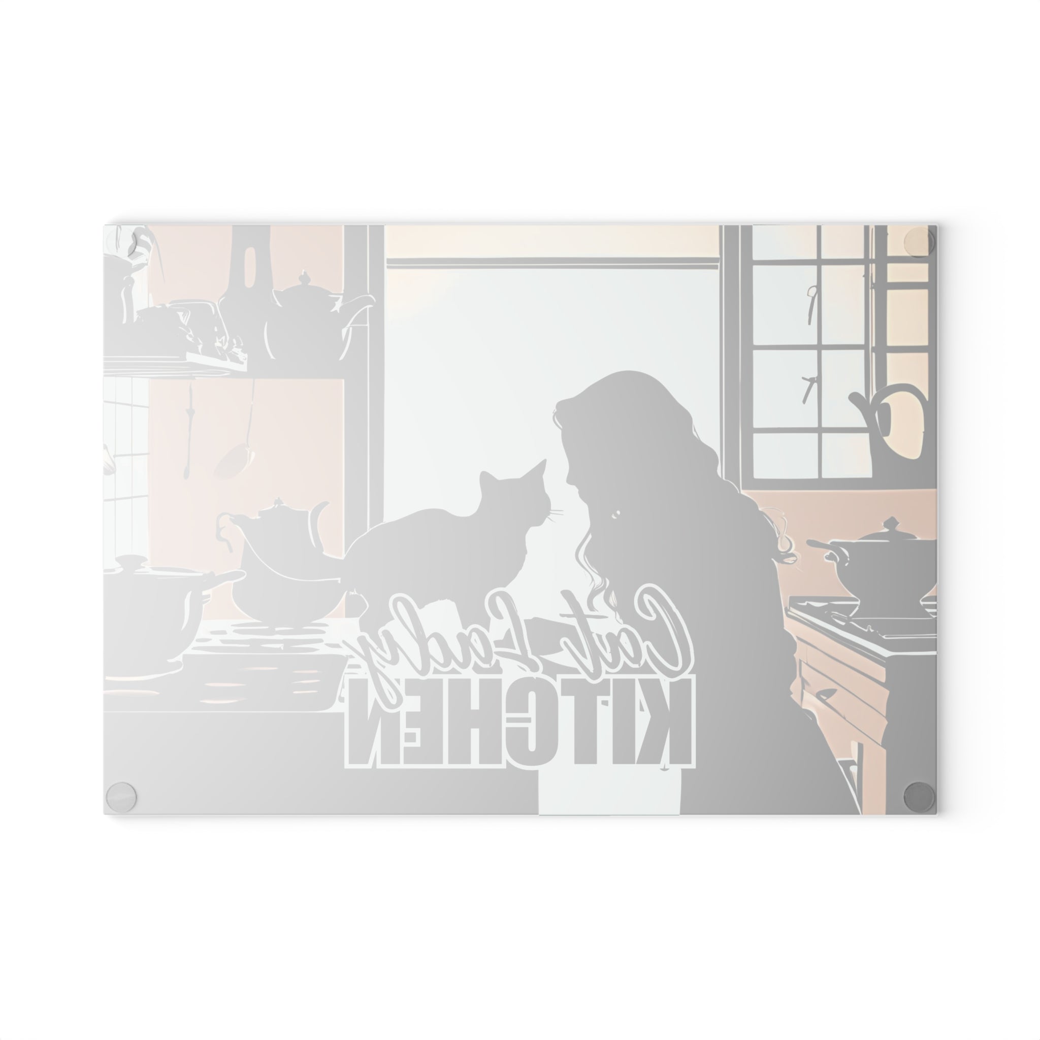 Photo depicting the ​Cat Lady Kitchen Glass Cutting Board from EpiAl's Shop.