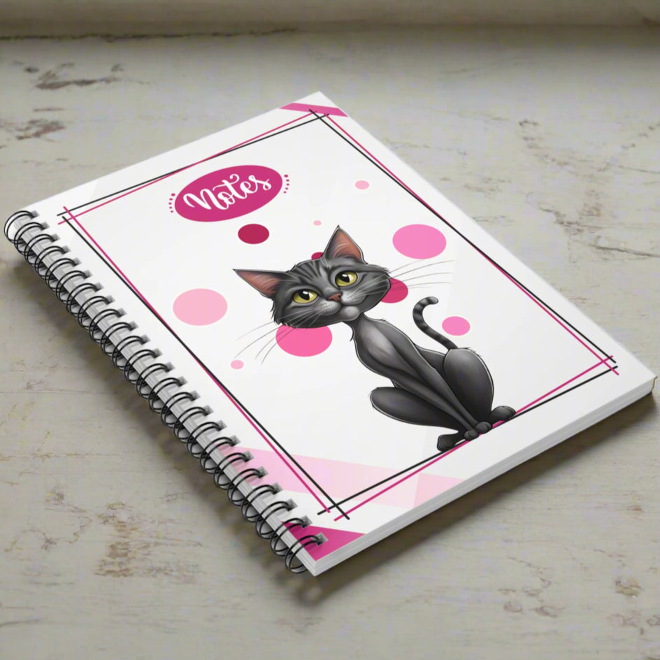 Gray Kitty Spiral Notebook for Students or Cat Lovers