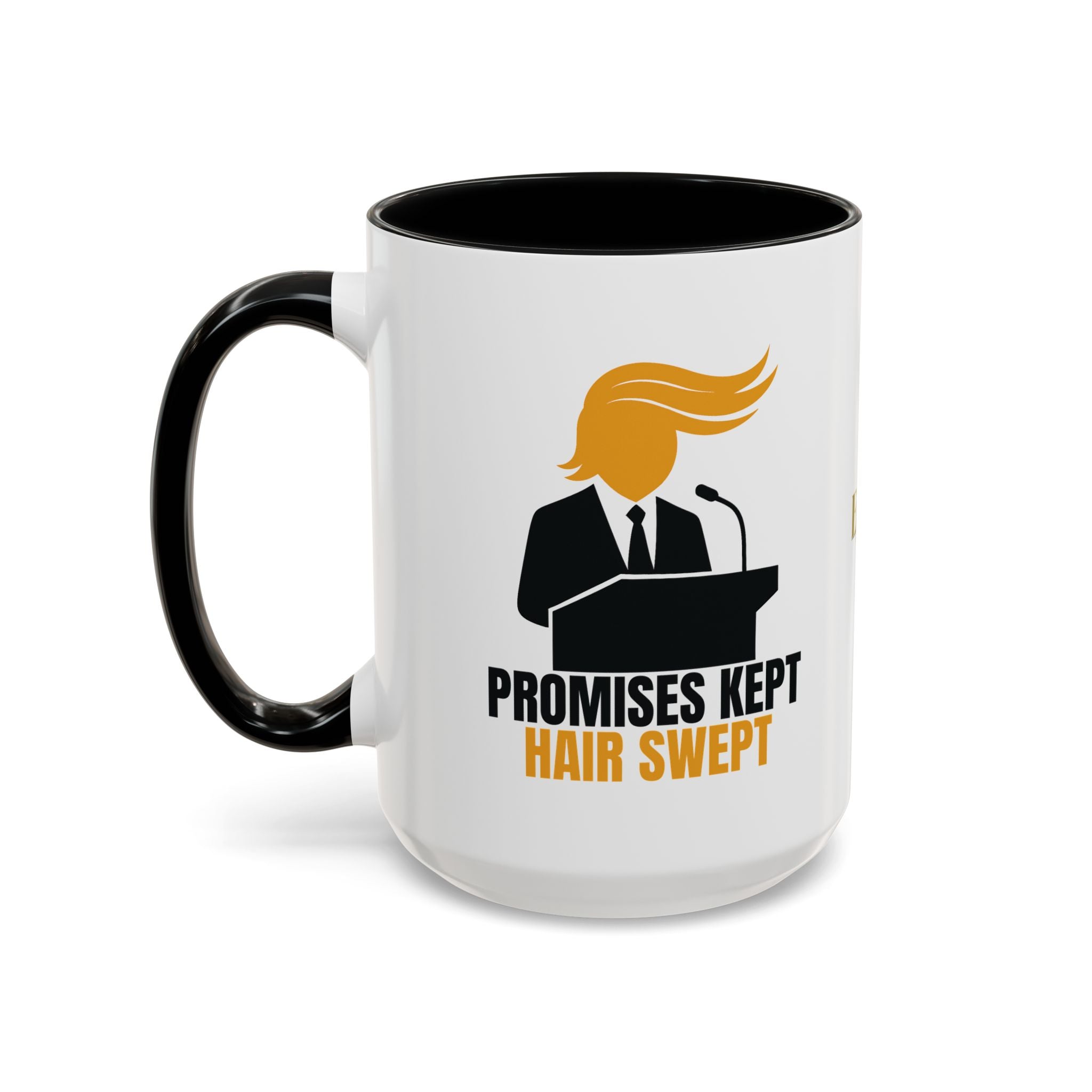 Promises Kept, Hair Swept — Two-Tone Coffee Mug (Political Parody)