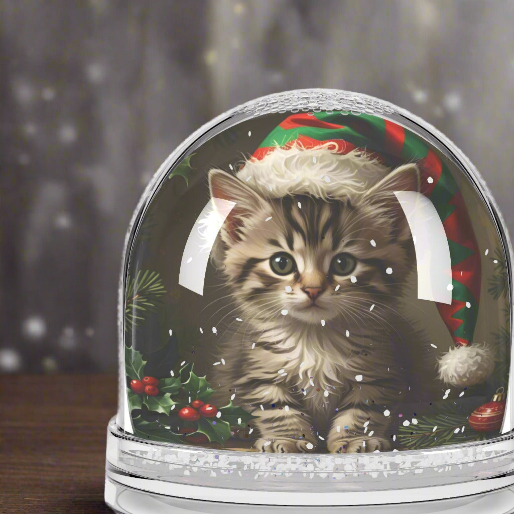 Adorable Elf Cat Snow Globe, Christmas Decor