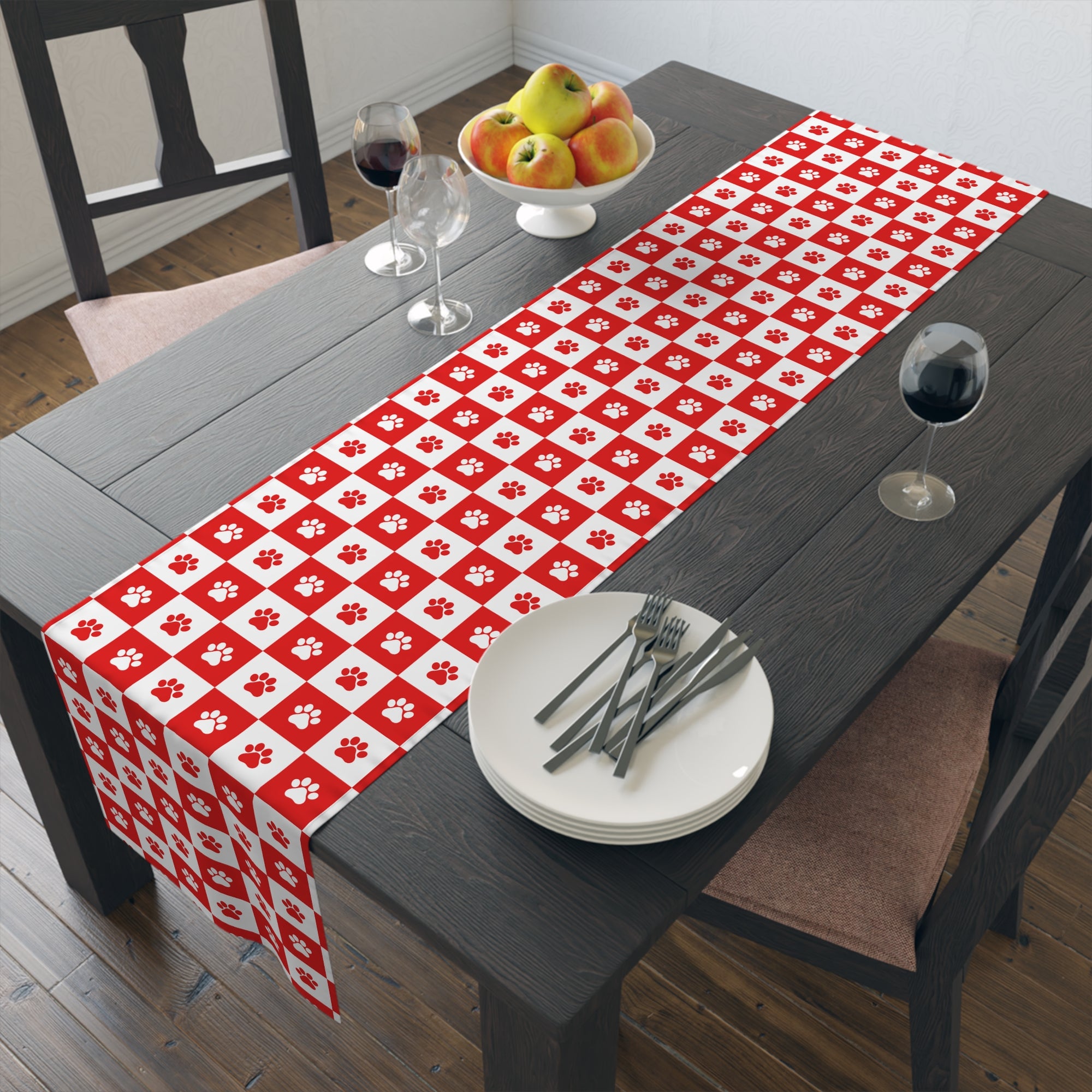 Red & White Paws Table Runner (Cotton, Poly)