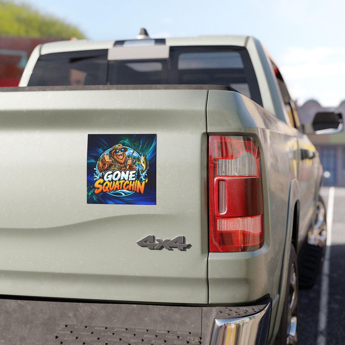 Gone Squatchin' Bigfoot Fishing Car Magnet | Funny Sasquatch Bumper Magnet