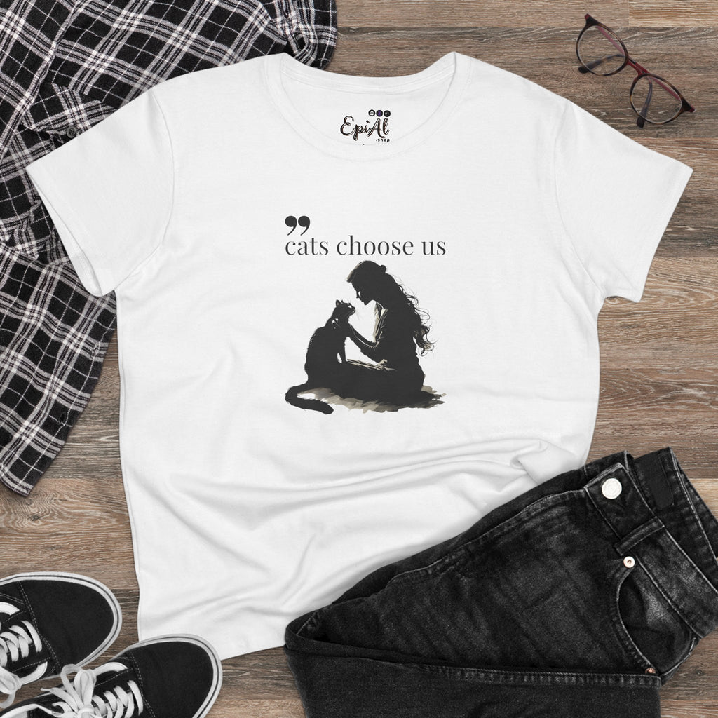 Women's Cat Lover Tee - "Cats Choose Us" Graphic Shirt