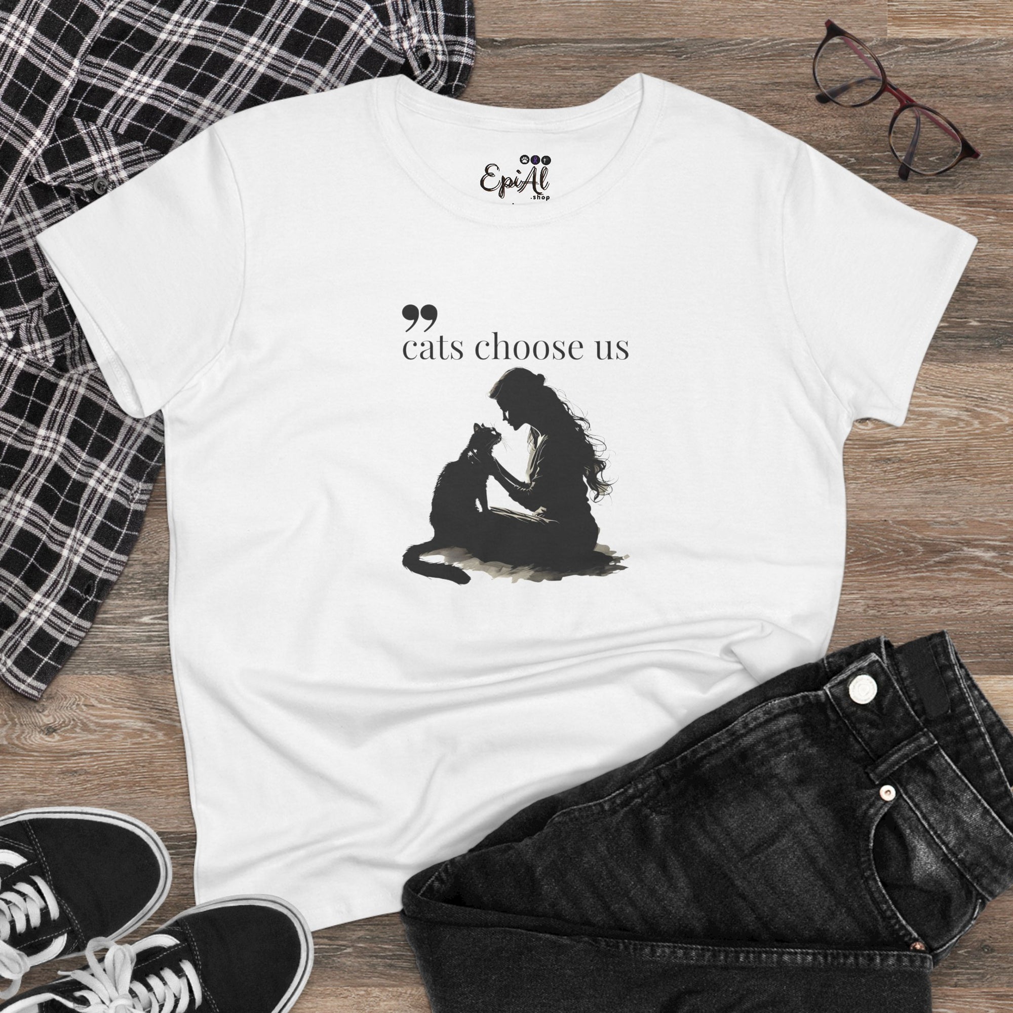Women's Cat Lover Tee - "Cats Choose Us" Graphic Shirt