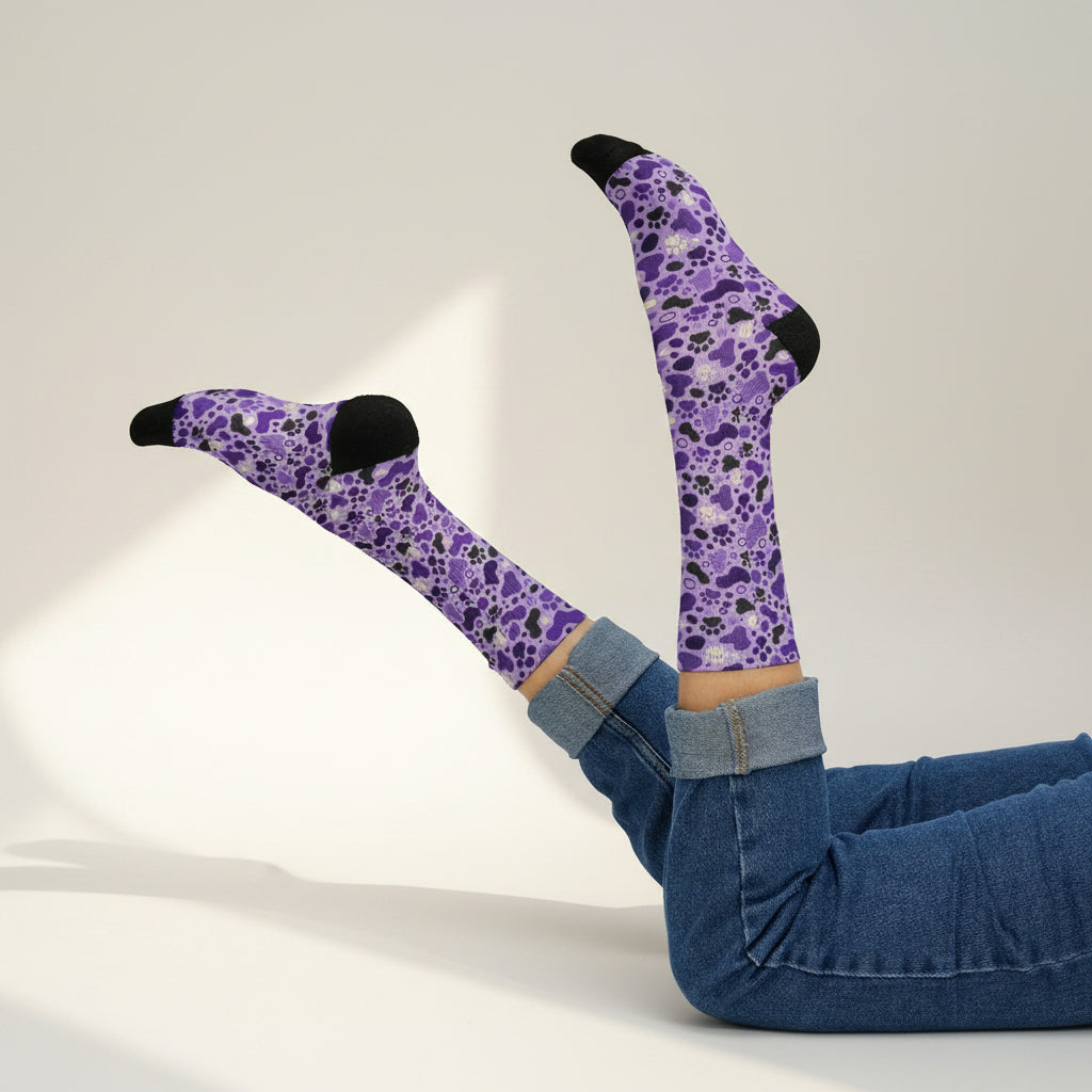 Purple Paws Cat Lover Crew Socks for Cat Ladies