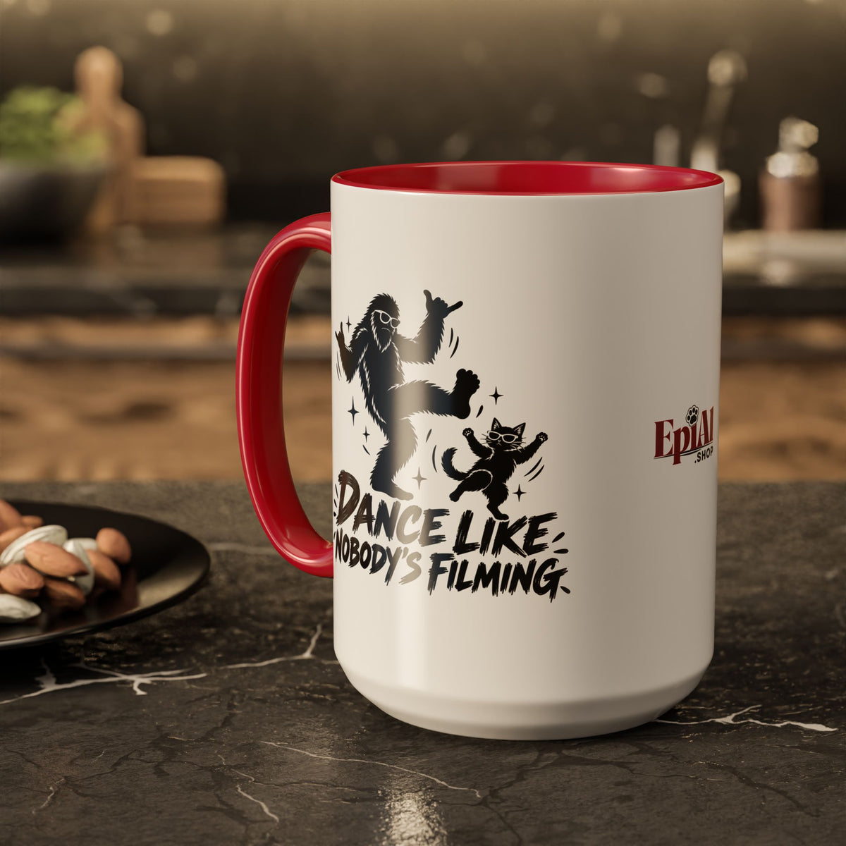 Dance Like Nobody's Filming | Funny Bigfoot & Cat Coffee Mug (11oz/15oz)