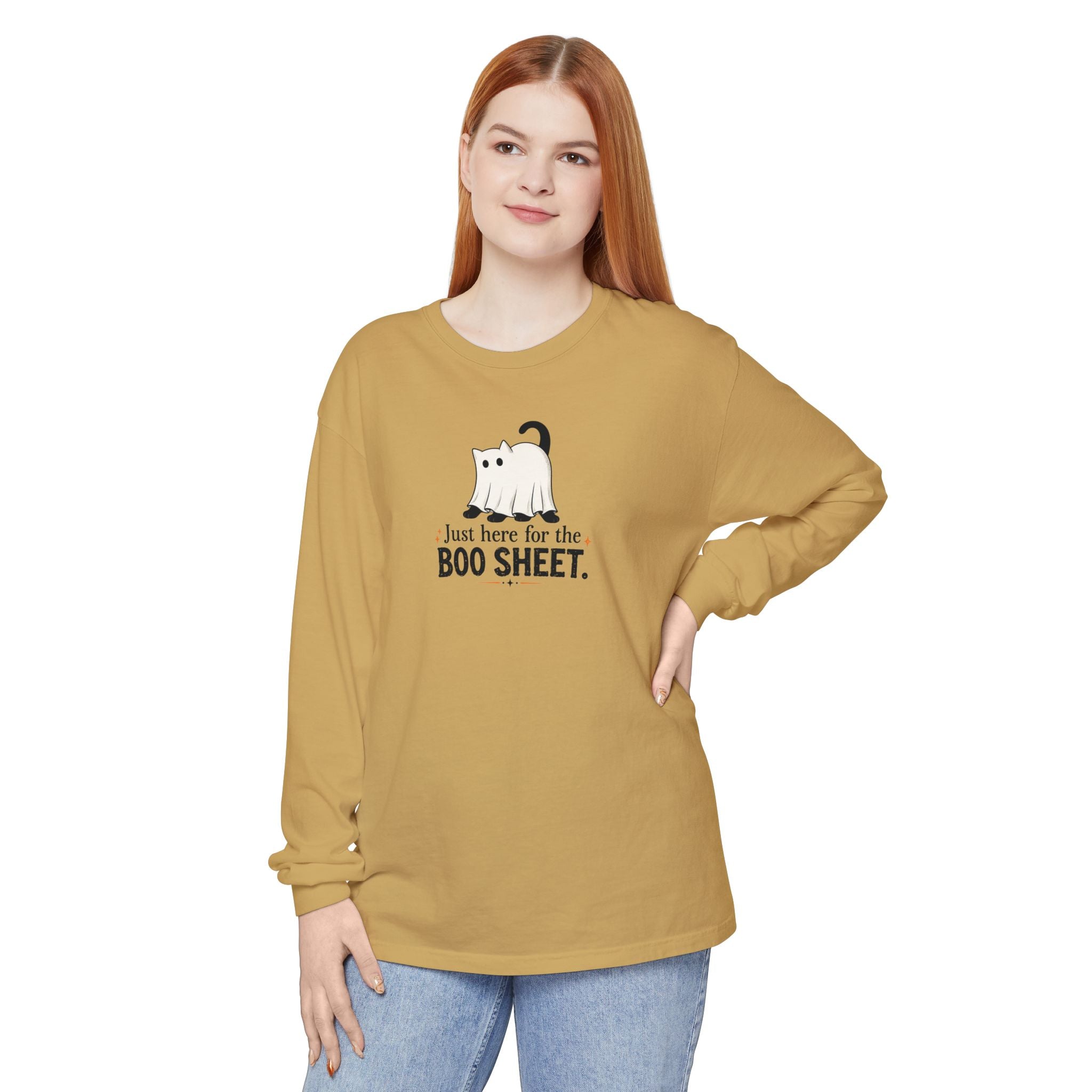 Just Here for the Boo Sheet Halloween Cat Long Sleeve Shirt