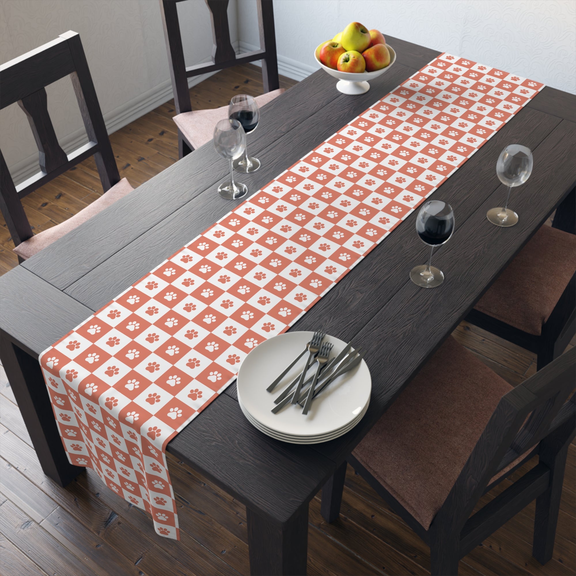 Red & White Paws Table Runner (Cotton, Poly)