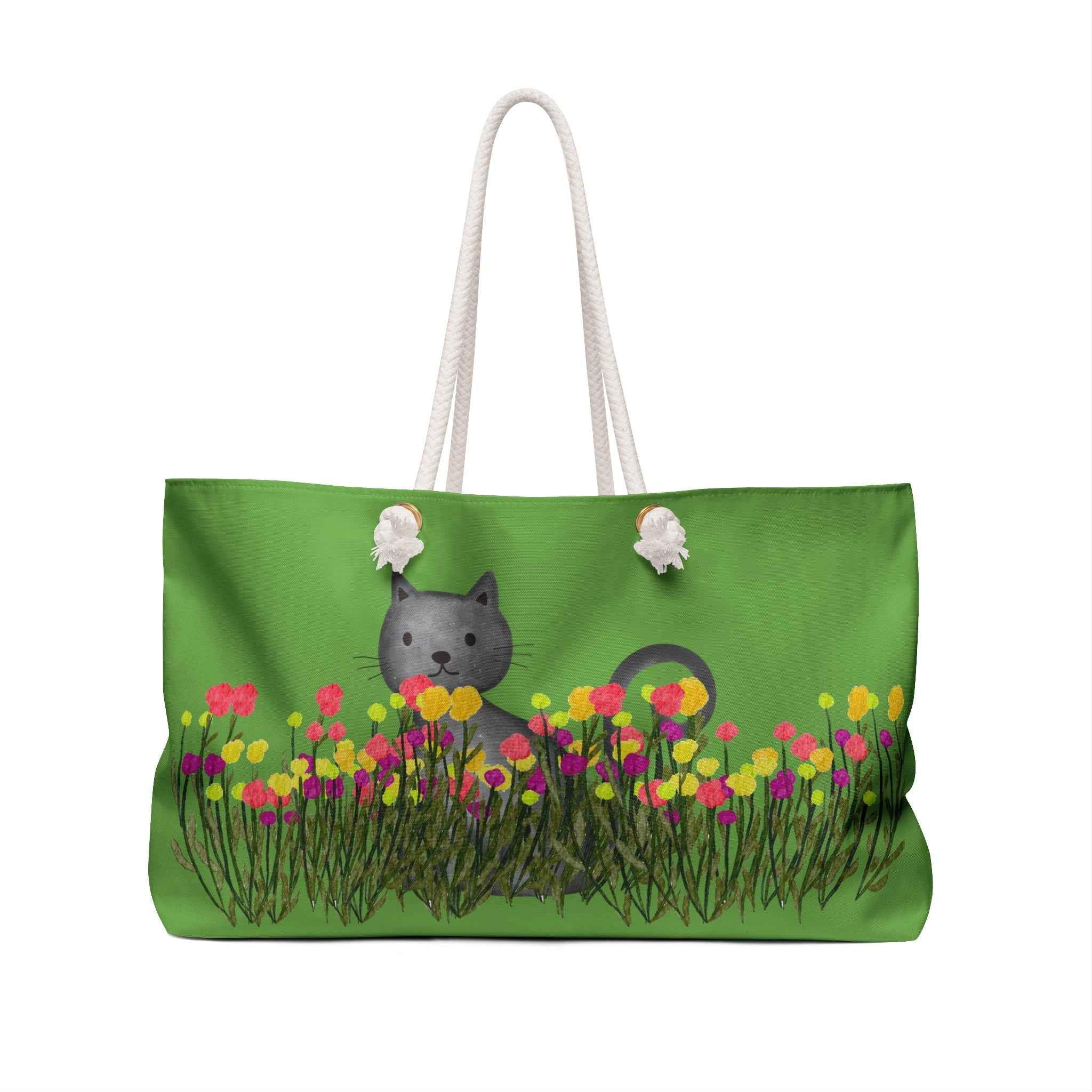 Cat in the Wildflowers Weekender Bag – Whimsical Floral Travel Tote