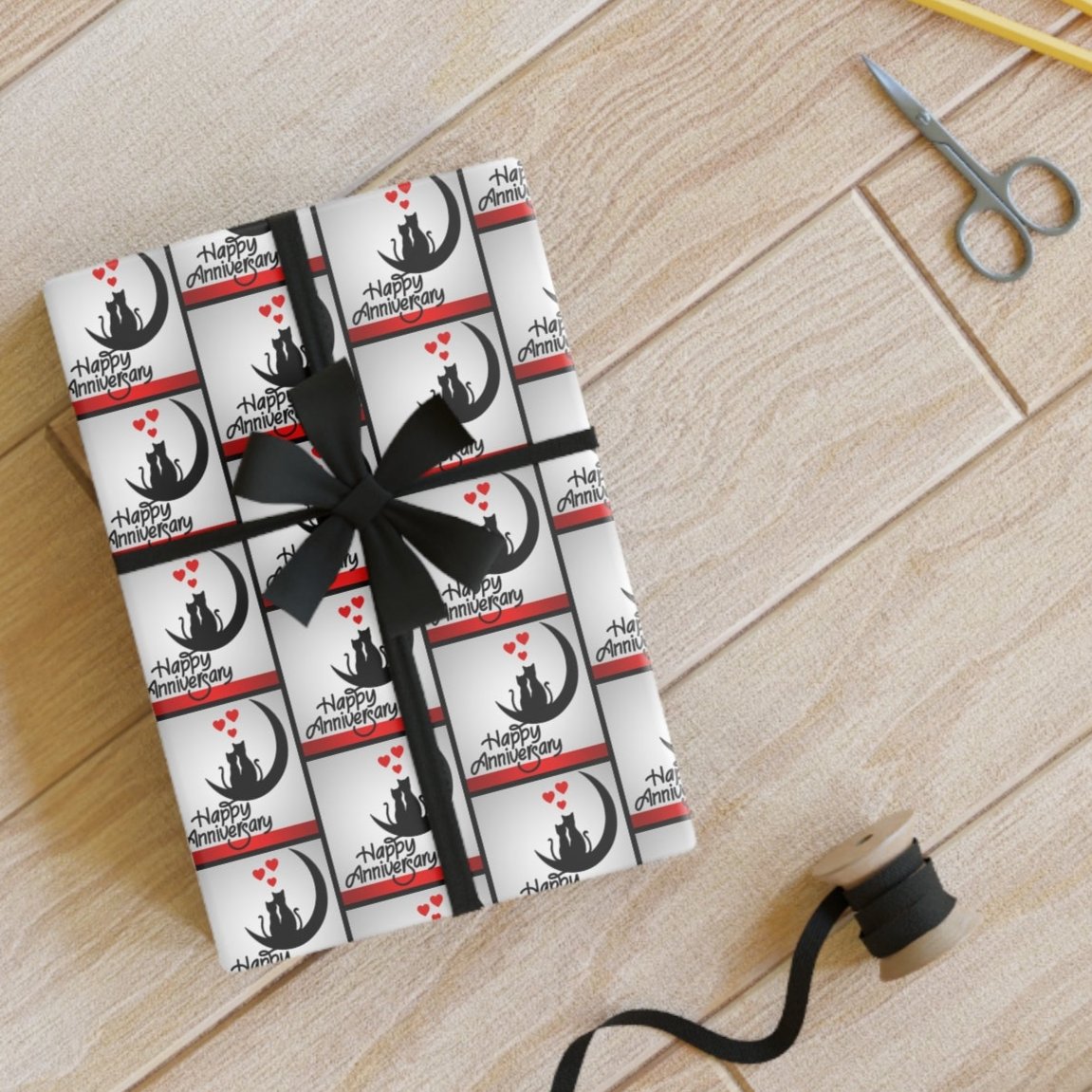 Happy Anniversary Kitties Gift Wrapping Paper Rolls, 1pc - EpiAl's Shop