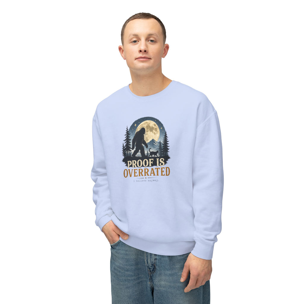 Proof Is Overrated Sasquatch & Cat Crewneck Sweatshirt