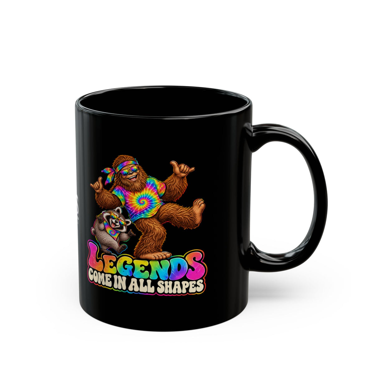 Legends Come in All Shapes | Bigfoot & Jimothy Raccoon Black Ceramic Mug (11oz/15oz)