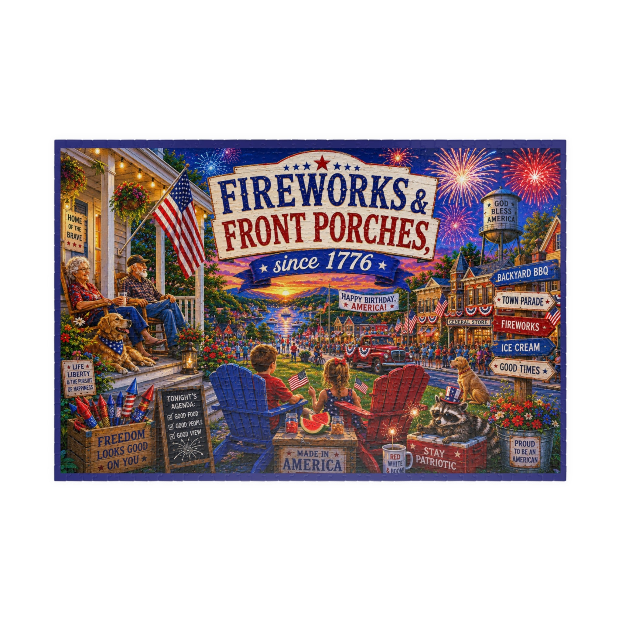 Fireworks & Front Porches Puzzle | Patriotic Americana Jigsaw | 1014 Pieces