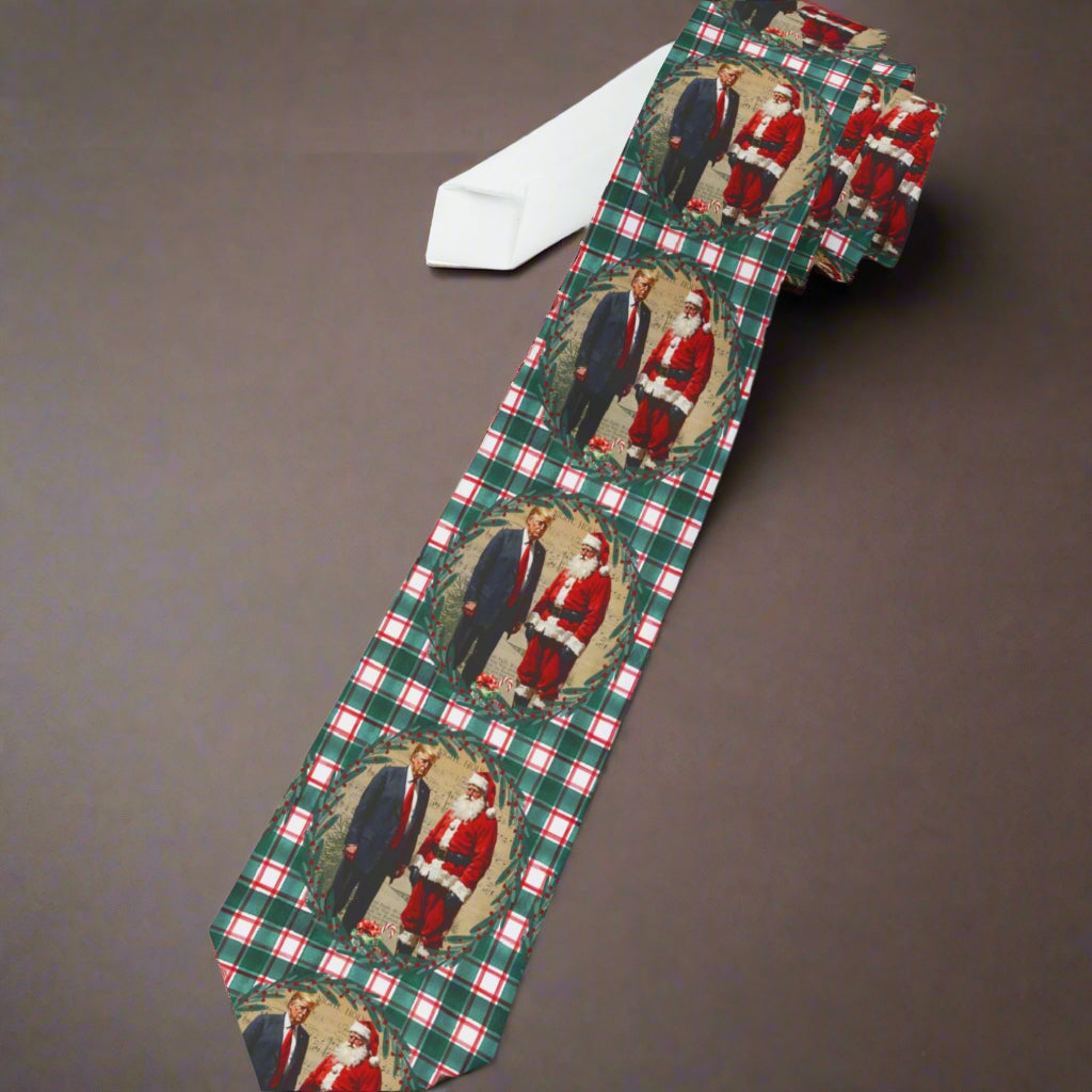 Festive Trump & Santa Holiday Necktie, Christmas Tie