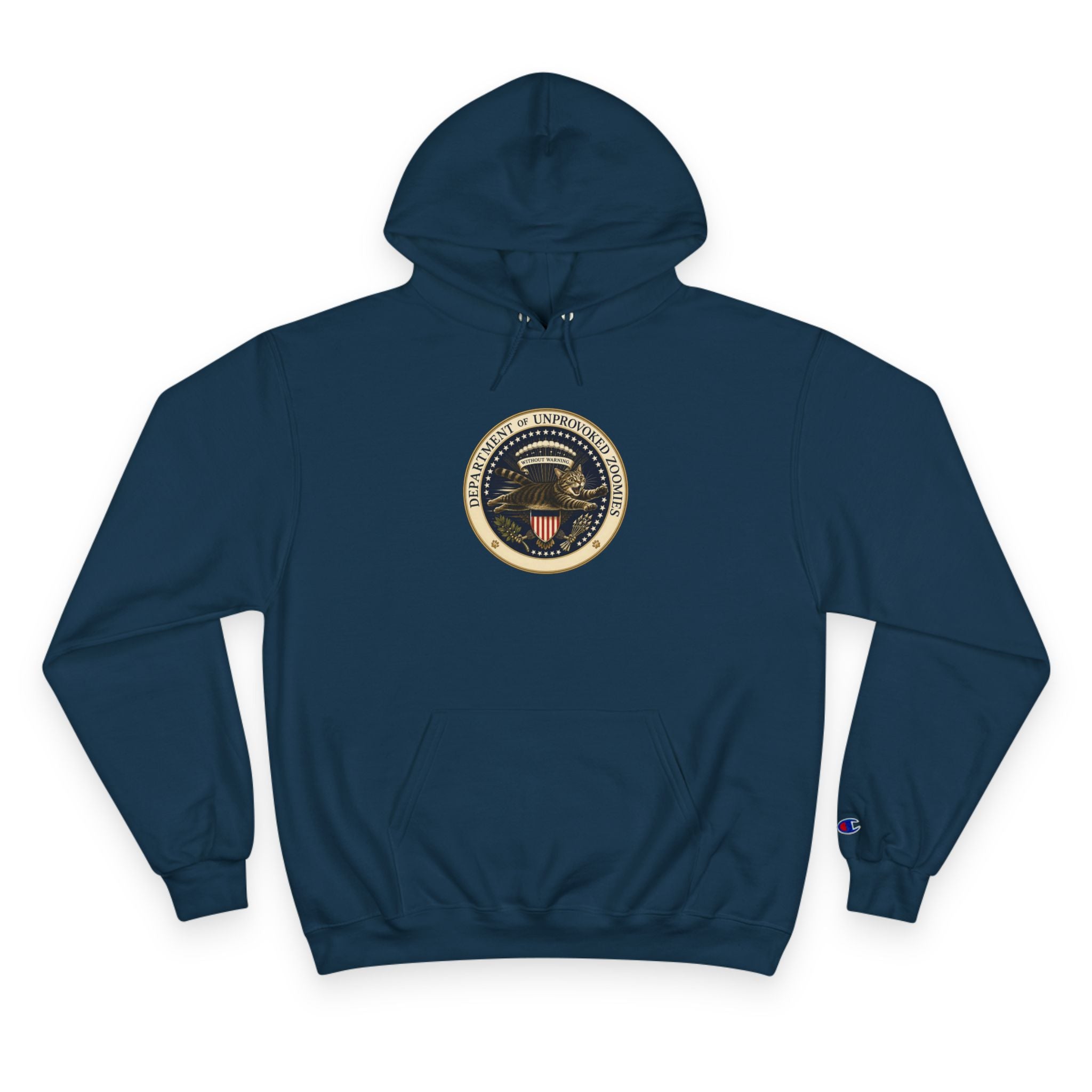 Department of Unprovoked Zoomies Champion Hoodie | Funny Cat Seal Sweatshirt