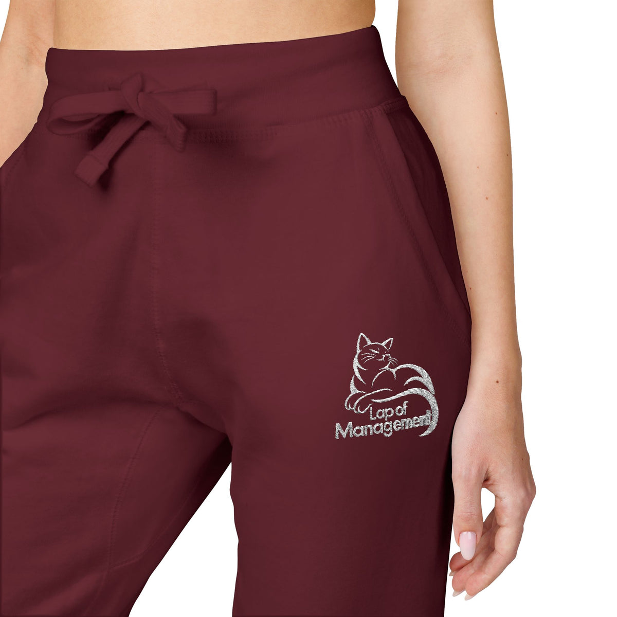 Lap of Management Embroidered Cat Fleece Joggers