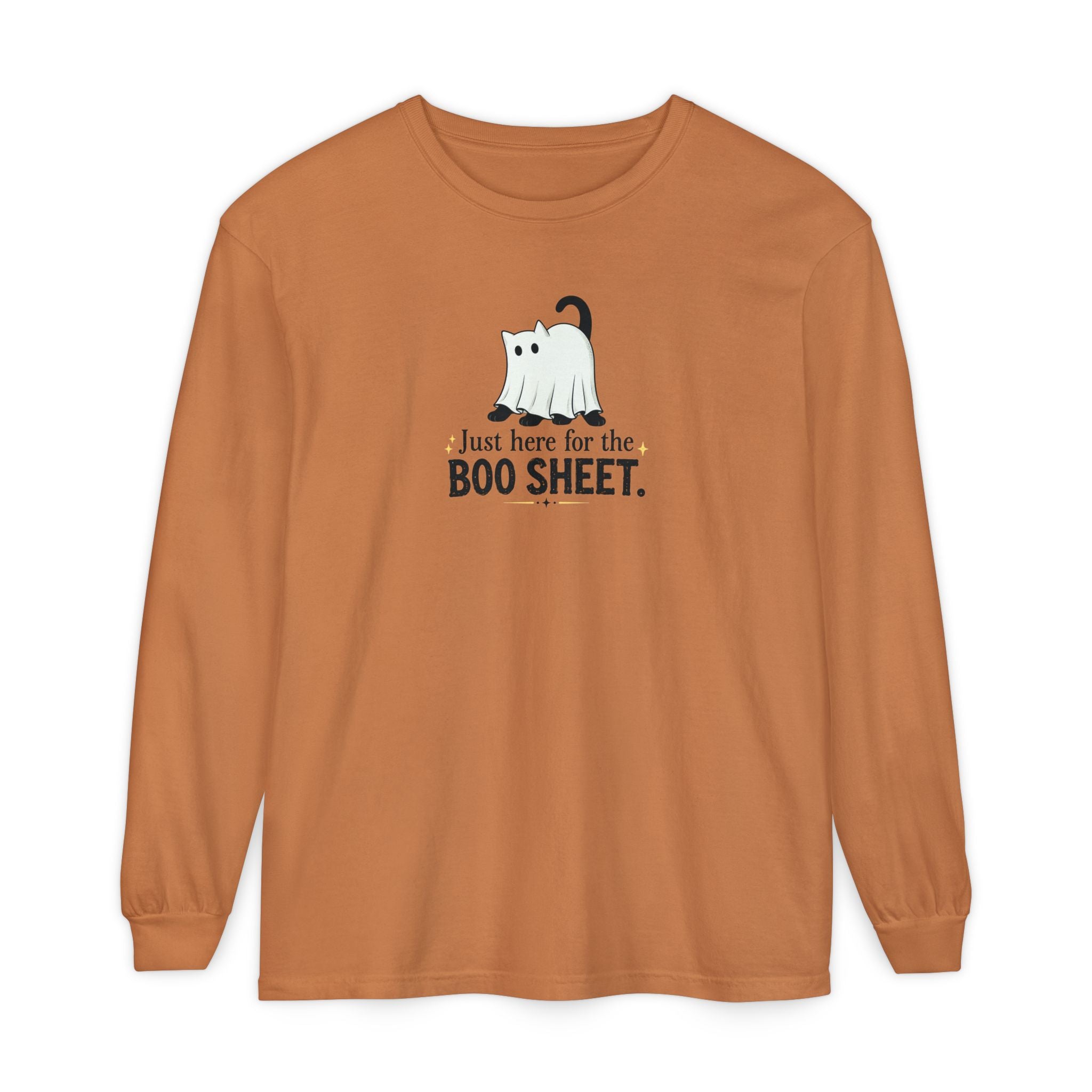 Just Here for the Boo Sheet Halloween Cat Long Sleeve Shirt