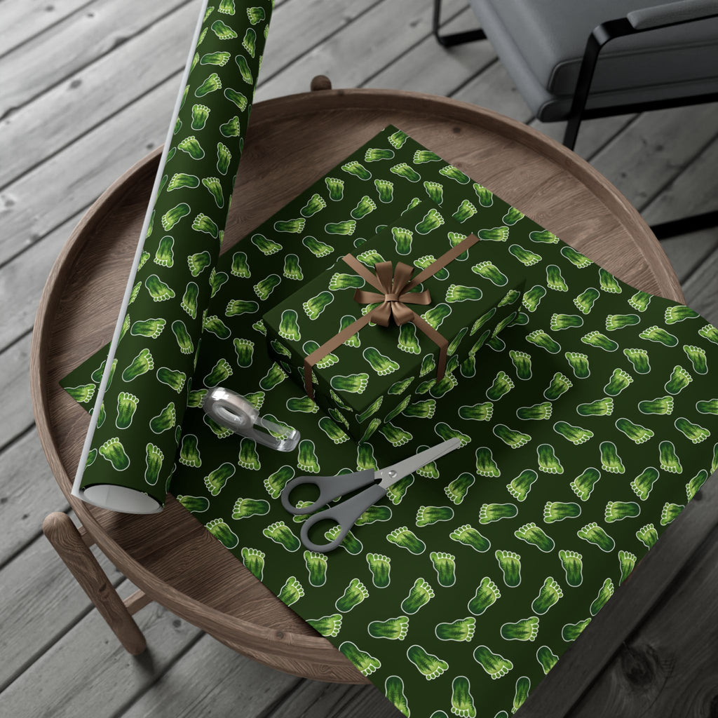 Bigfoot Footprint Wrapping Paper | Sasquatch Forest Gift Wrap | Cryptid All-Occasion Paper