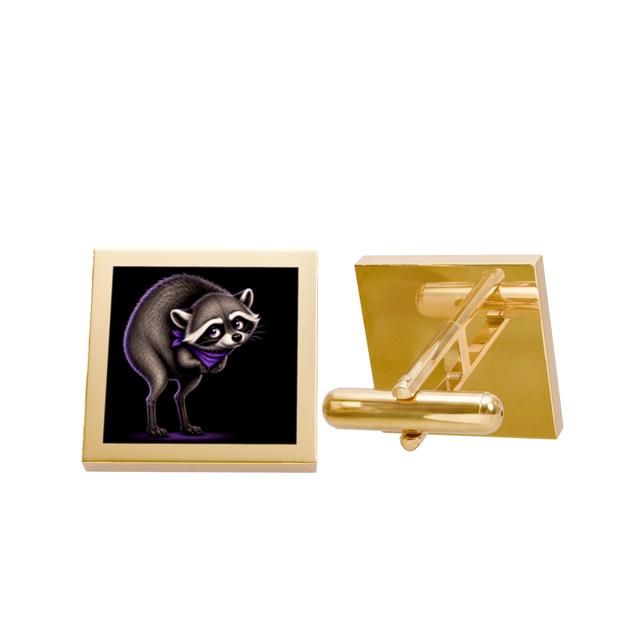 Jimothy Square Cufflinks | Gold or Silver Raccoon Cufflinks