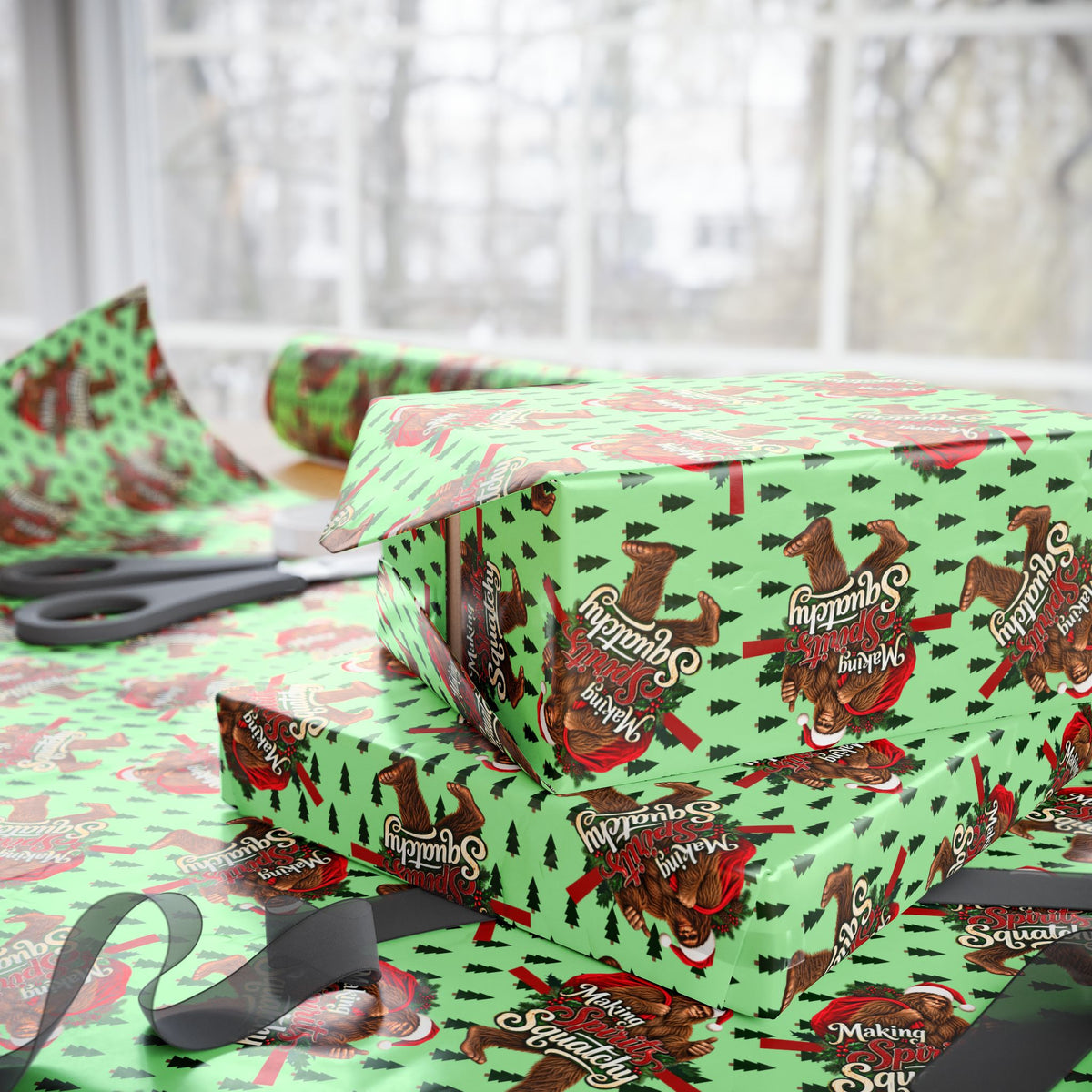 Making Spirits Squatchy Christmas Wrapping Paper | Bigfoot Holiday Gift Wrap