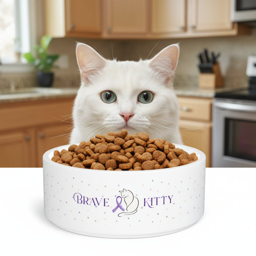 Brave Epikitty Ceramic Cat Bowl | Epileptic Cat Awareness Dish