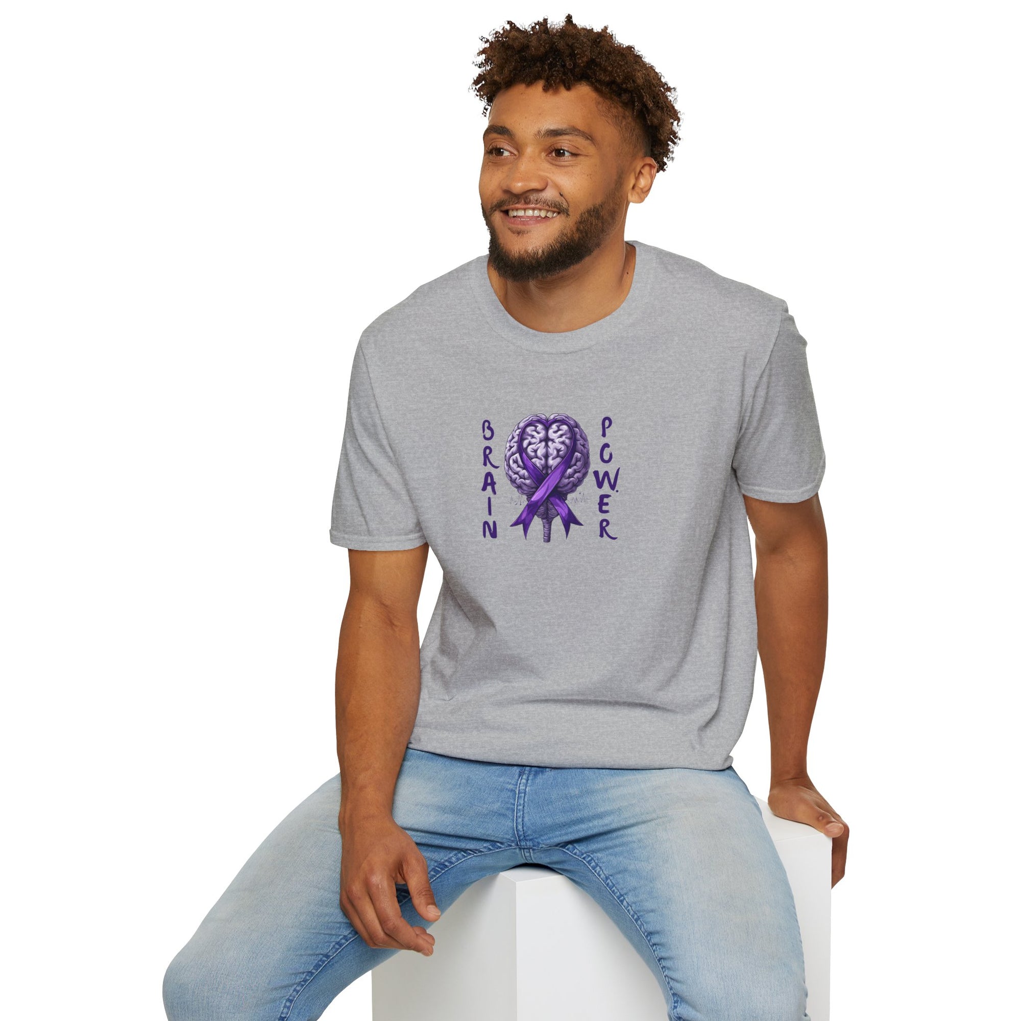 Brain Power Unisex Softstyle T-Shirt, Purple Ribbon Tee