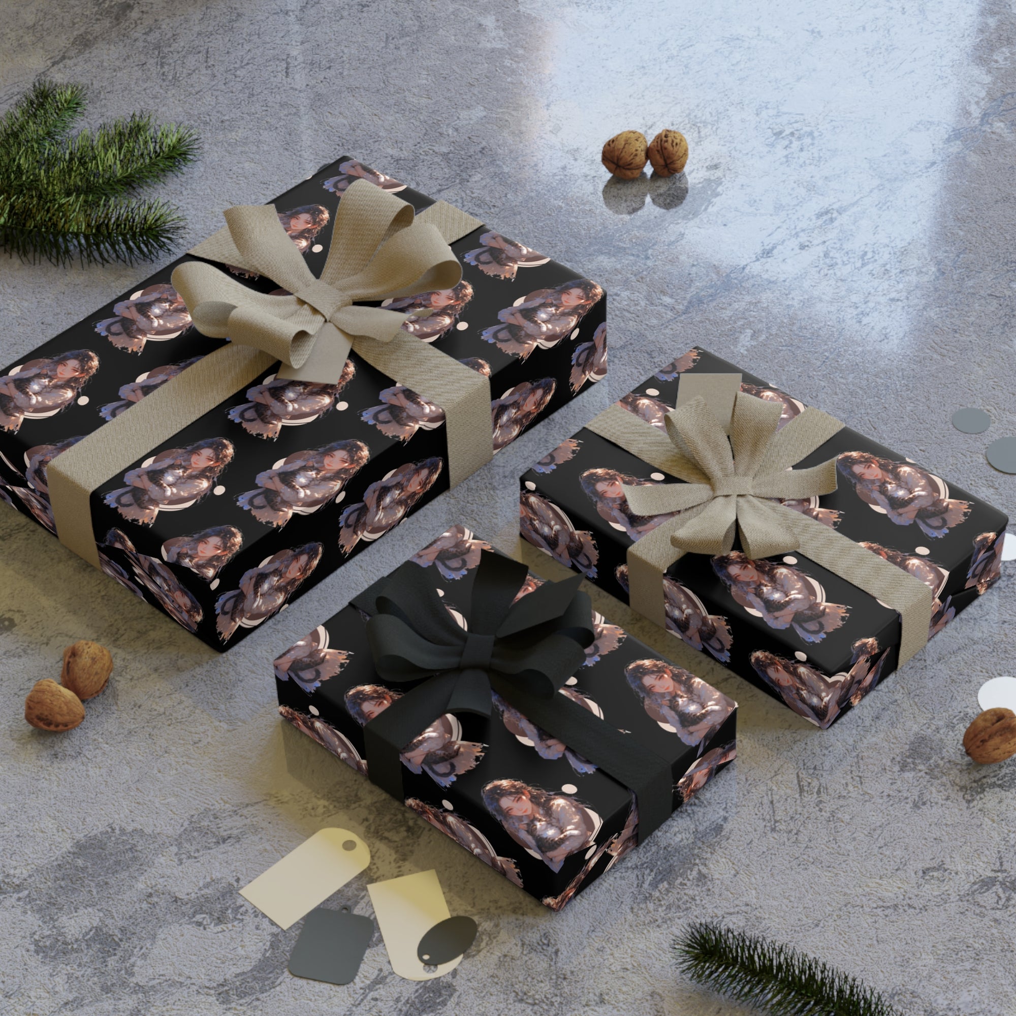 Chic Black Anime Cat Lady Gift Wrapping Paper Roll