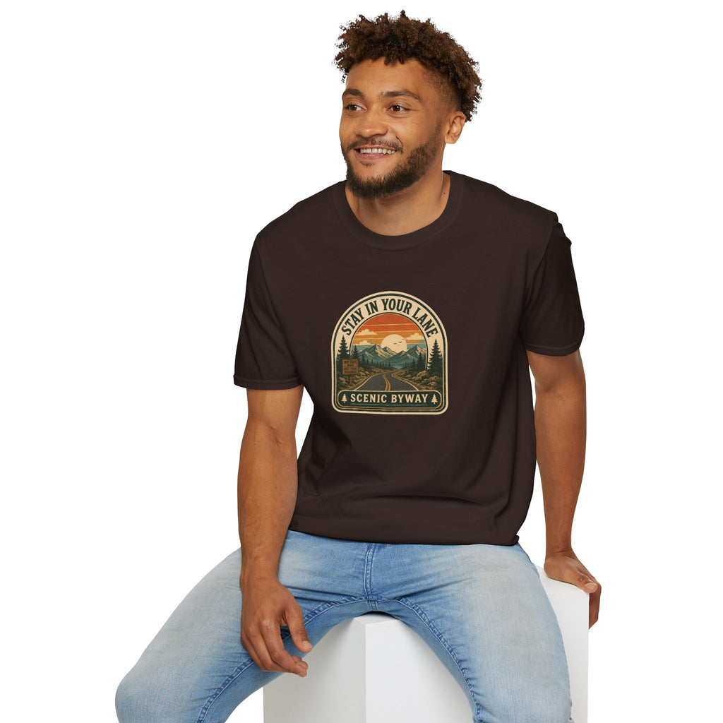 Stay in Your Lane Scenic Byway Unisex T-Shirt | Retro Road Trip Graphic Tee