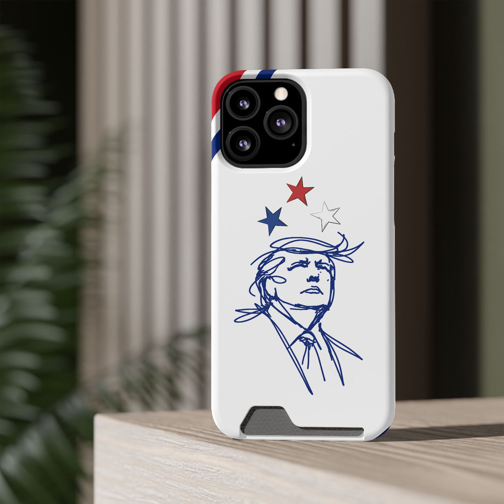 Swoop Guy iPhone Case – Minimal Line Portrait Patriotic Design, Slim Protective Case with Card Slot
