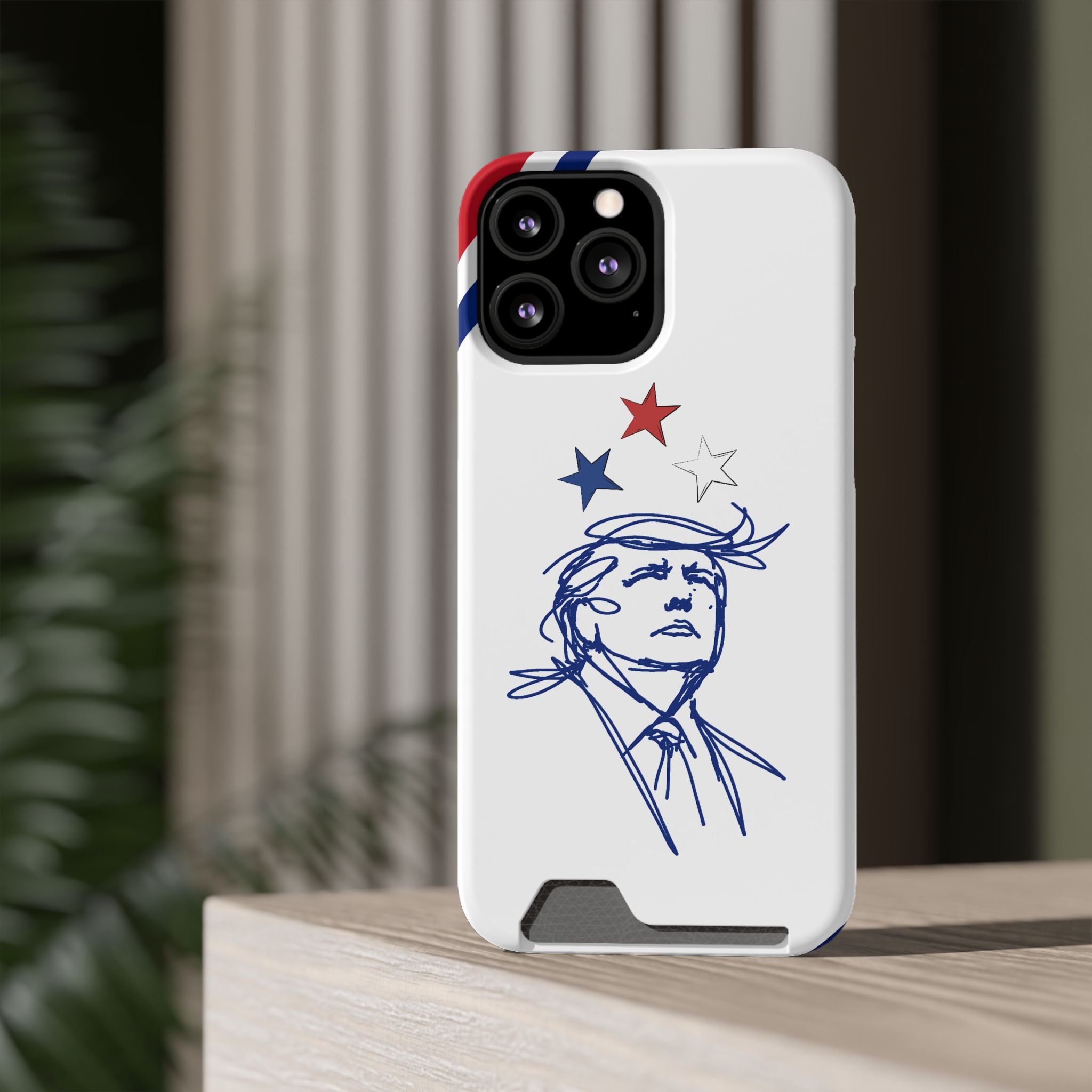 Swoop Guy iPhone Case – Minimal Line Portrait Patriotic Design, Slim Protective Case with Card Slot
