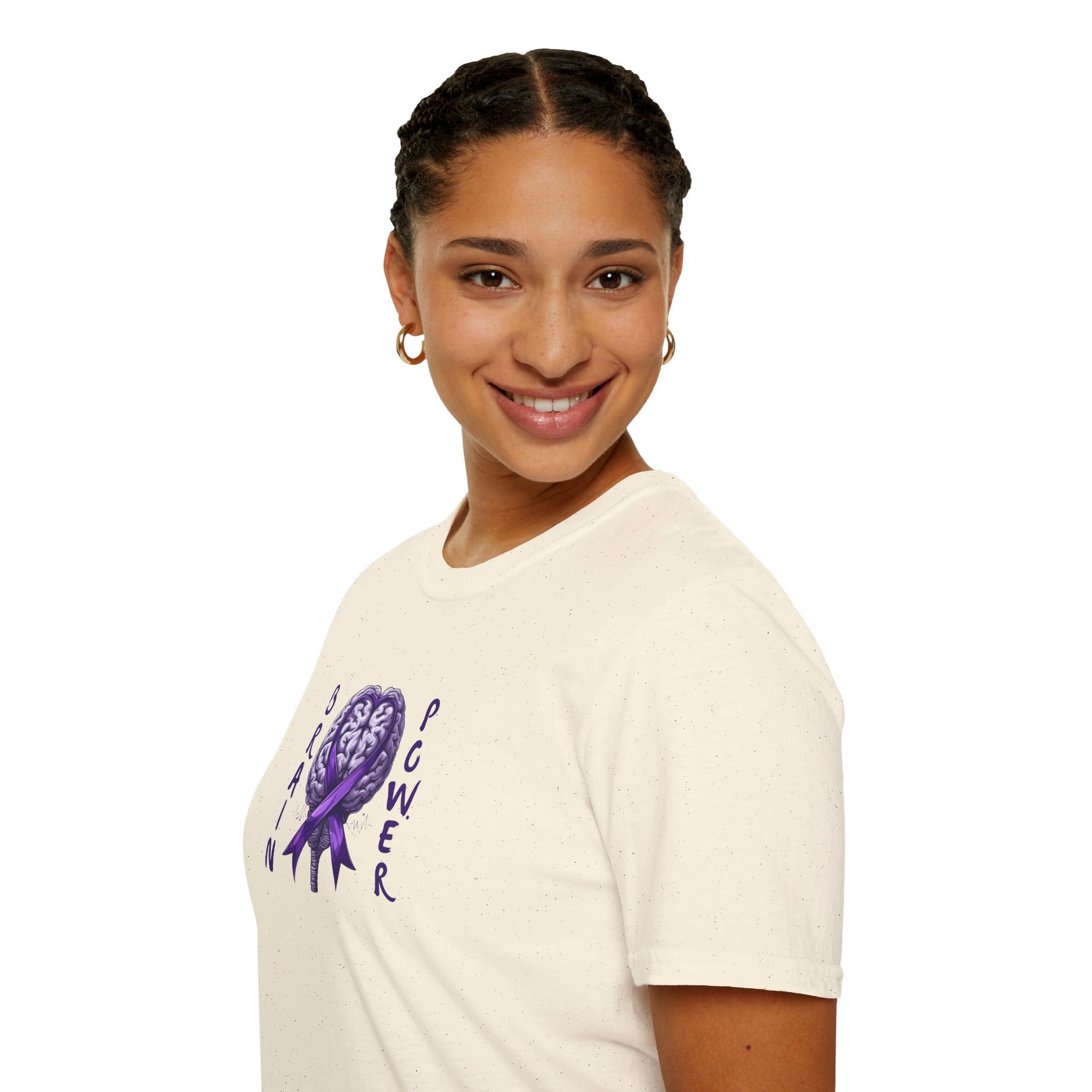 Brain Power Unisex Softstyle T-Shirt, Purple Ribbon Tee