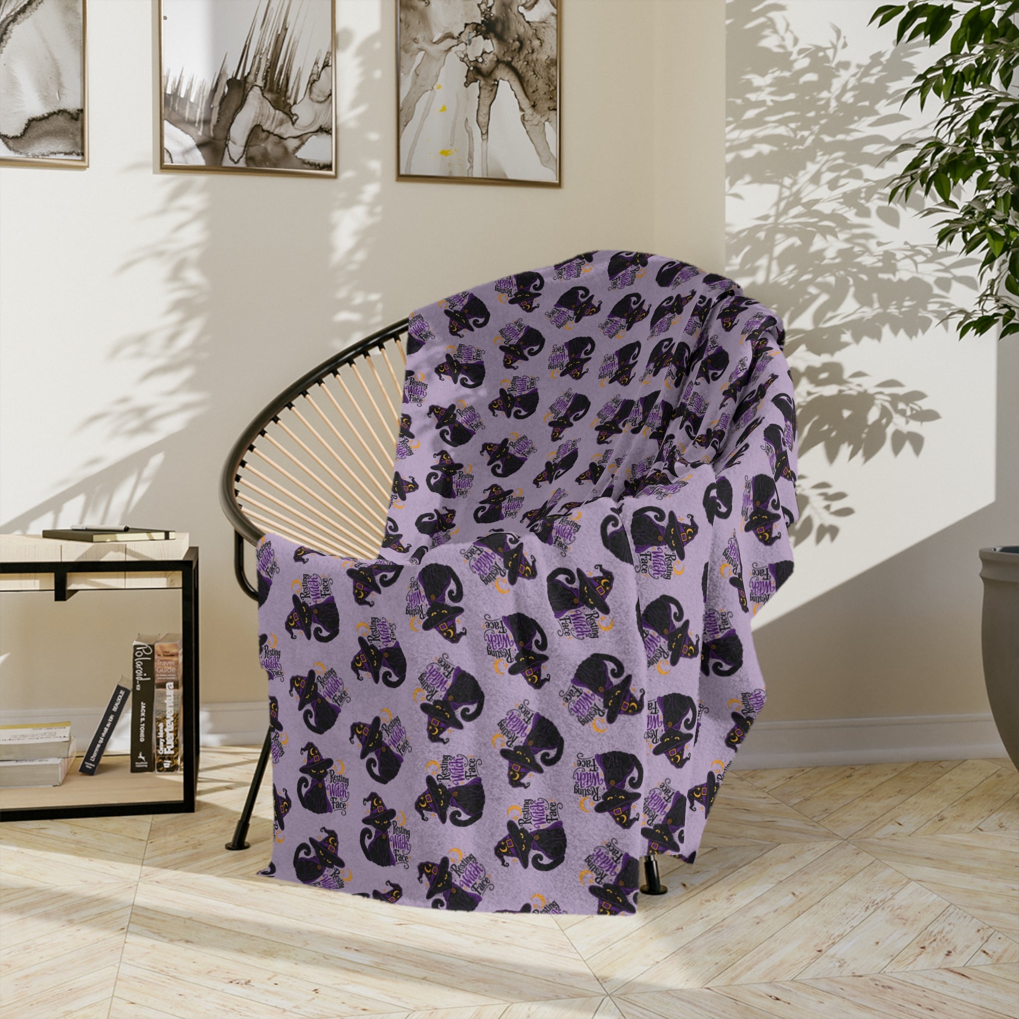 Resting Witch Face Black Cat Velveteen Blanket