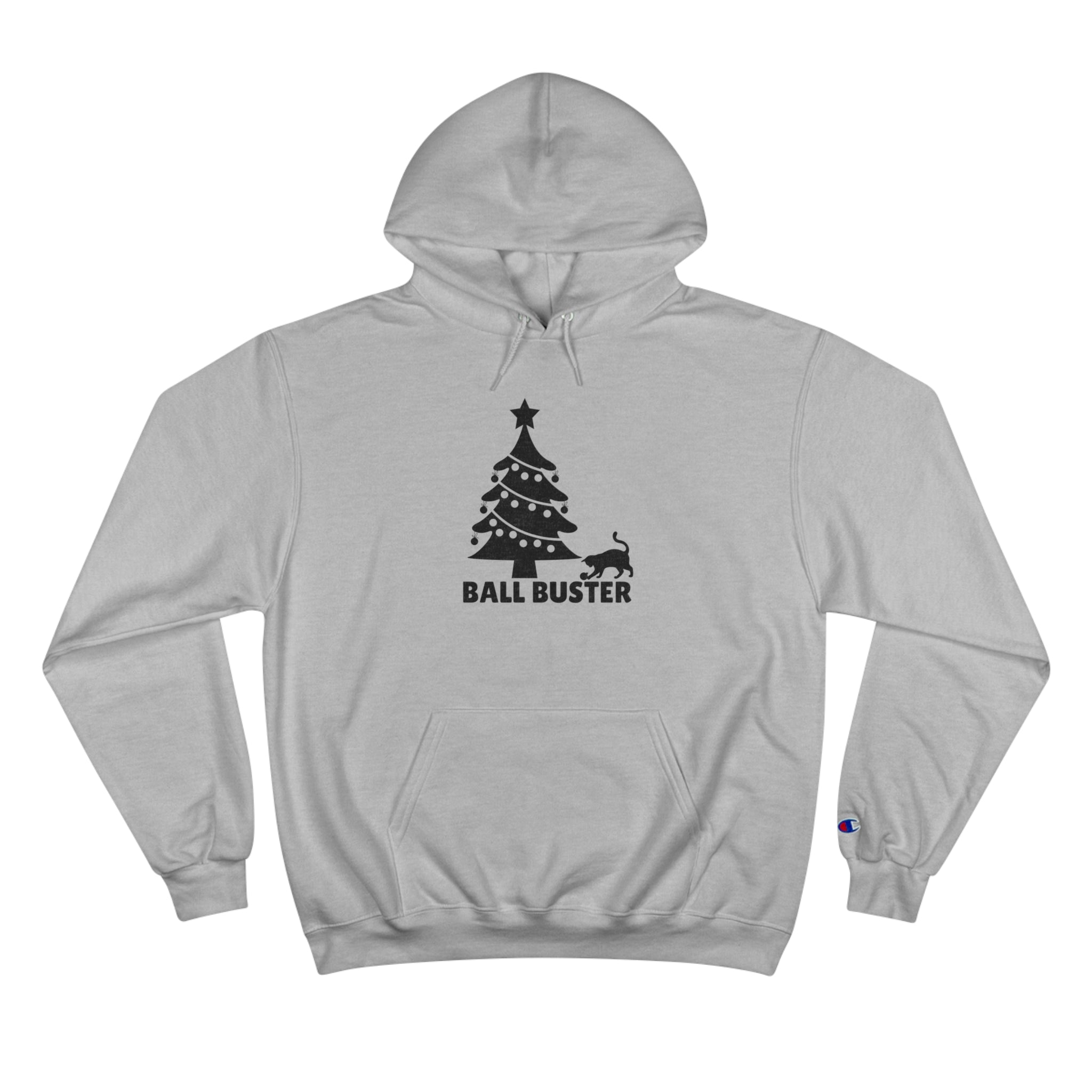 Photo depicting the ​Christmas Ball Buster Champion Hoodie from EpiAl's Shop.