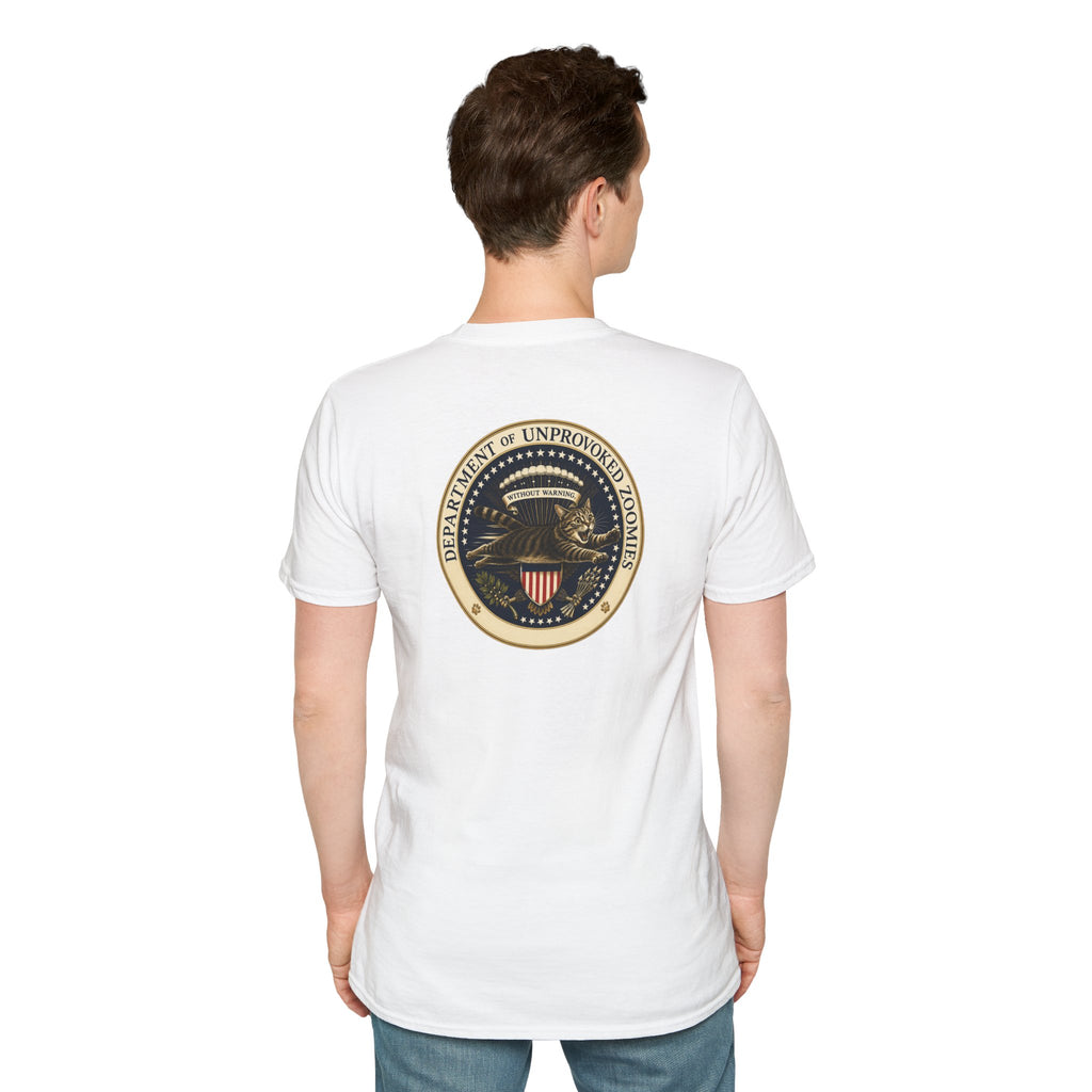 Department of Unprovoked Zoomies Cat T-Shirt | Faux Government Seal Tee