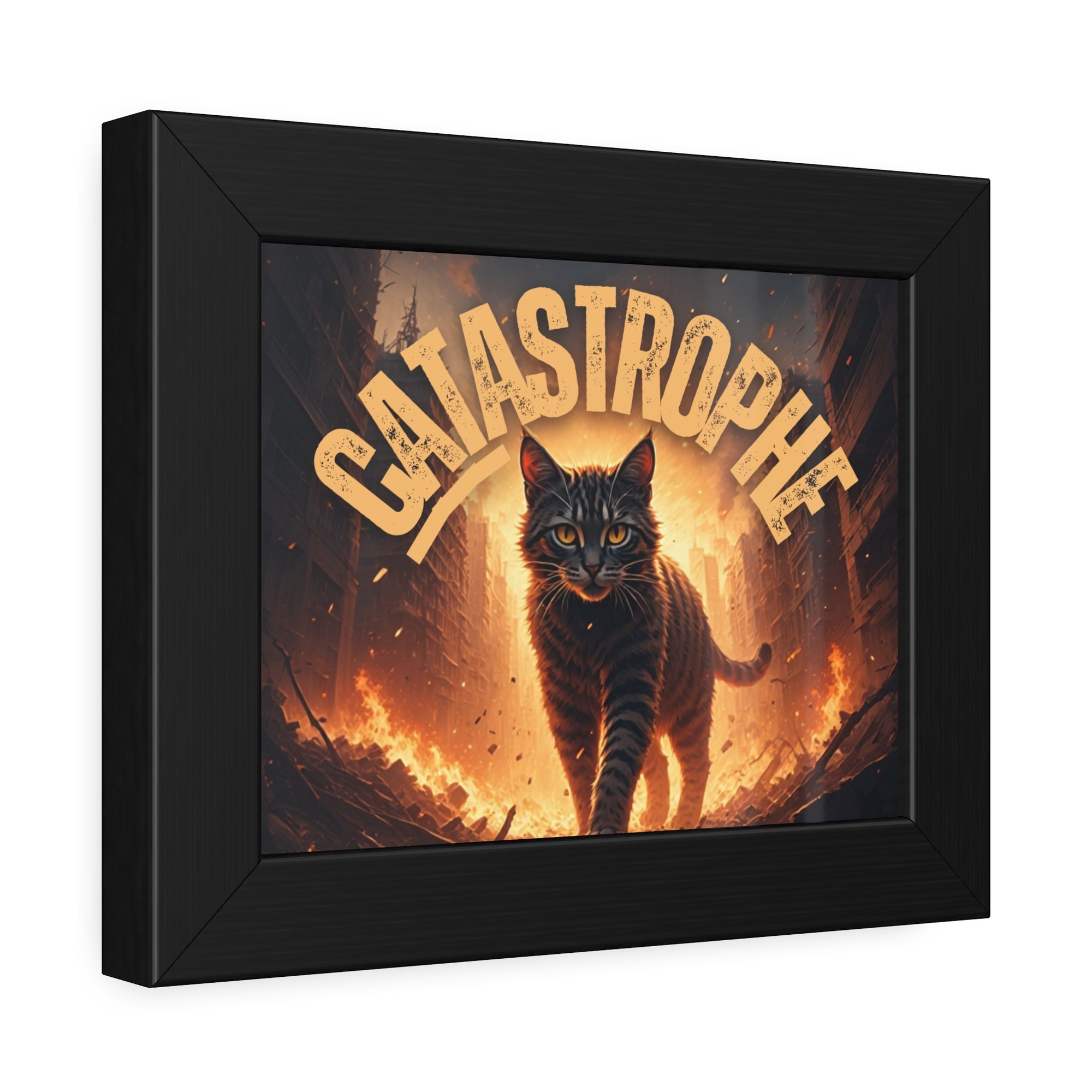 Framed Catastrophe Cat Poster Art, Quirky Cat Artwork