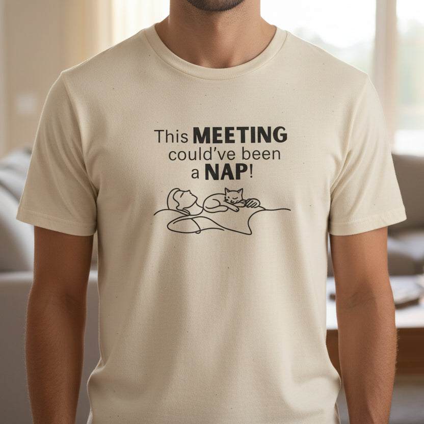 This Meeting Could’ve Been a Nap Cat T-Shirt – Minimalist Line Art Graphic Tee (Unisex)