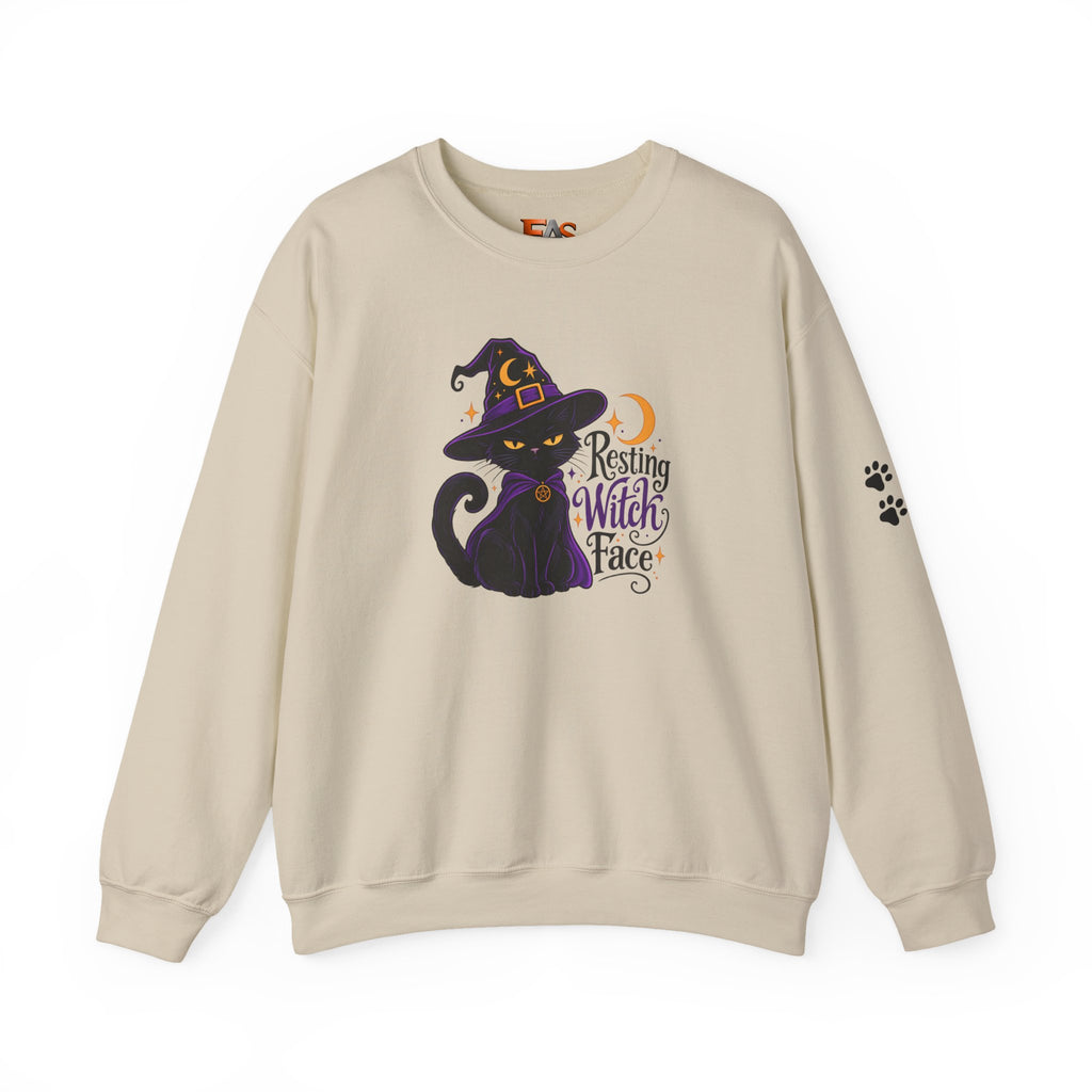 Resting Witch Face Cat Sweatshirt | Halloween Witch Cat Crewneck