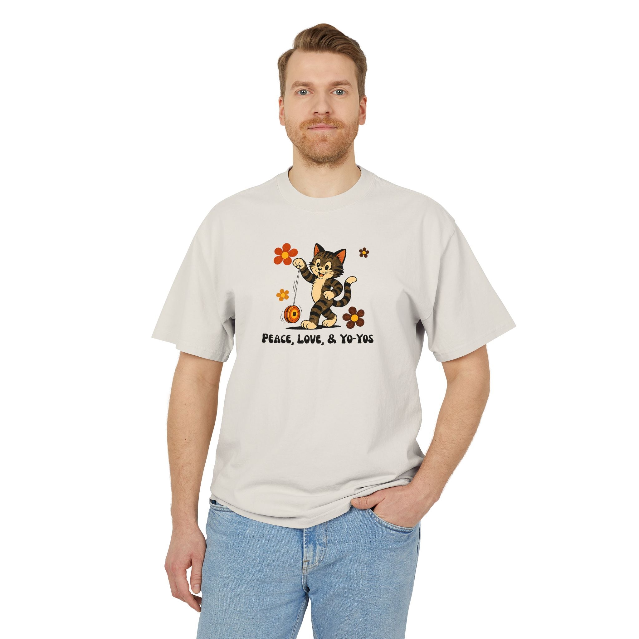 Peace, Love, & Yo-Yos Oversized Vintage Cat T-Shirt
