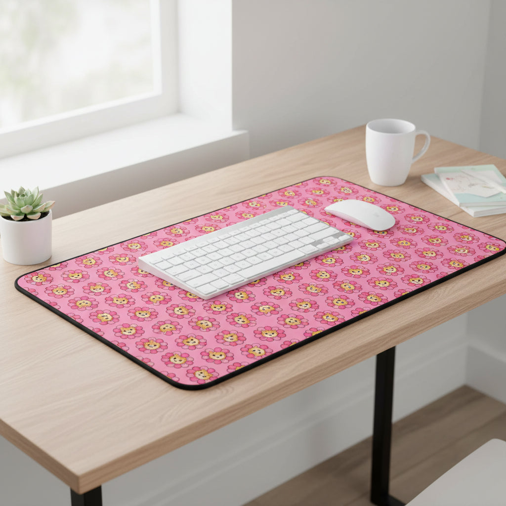 Blooming Chaos Pink Cat Pattern Desk Mat