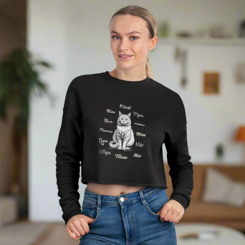 Worldly Cat Lover's Cropped Sweatshirt