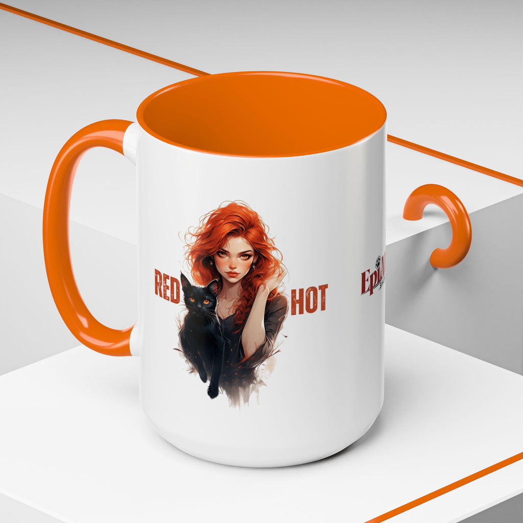 Red Hot Coffee Mug with Artistic Cat-Themed Design