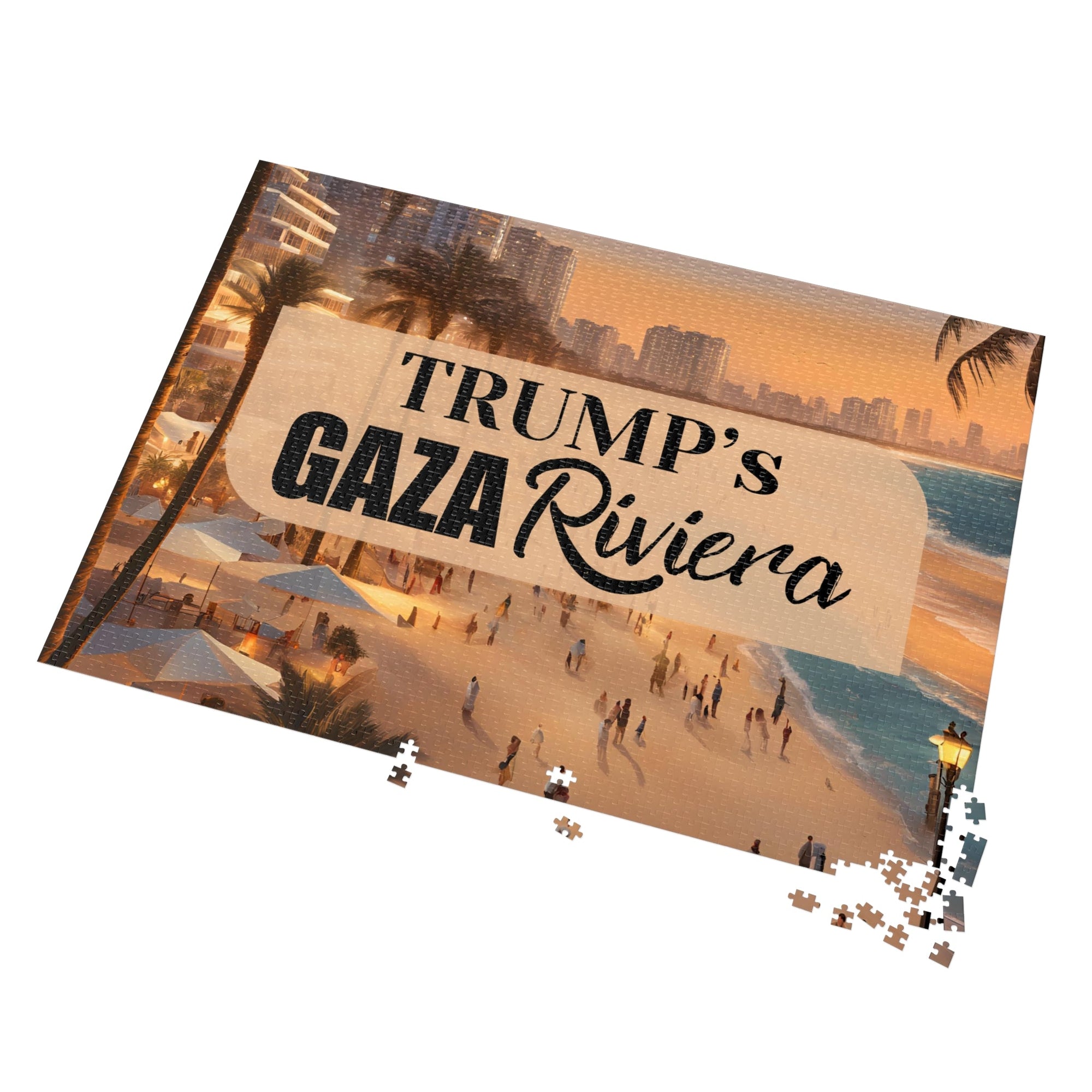 Trump's Gaza Riviera Jigsaw Puzzle with Tin Printify