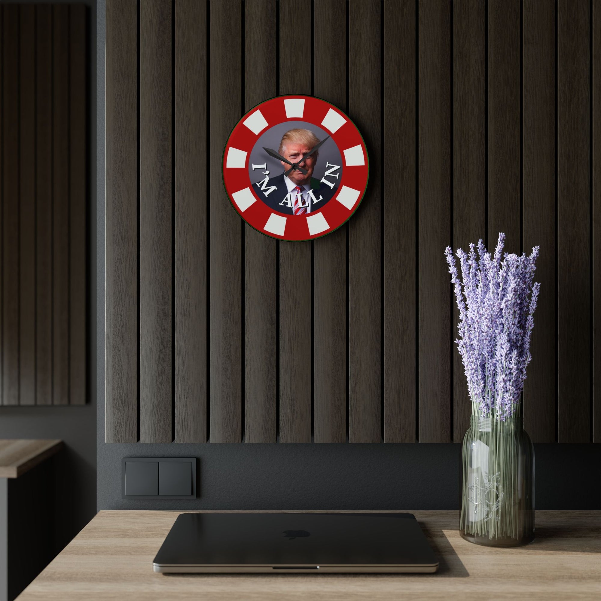 I'm All In with Trump Acrylic Wall Clock – Bold Design for Unique Home Decor