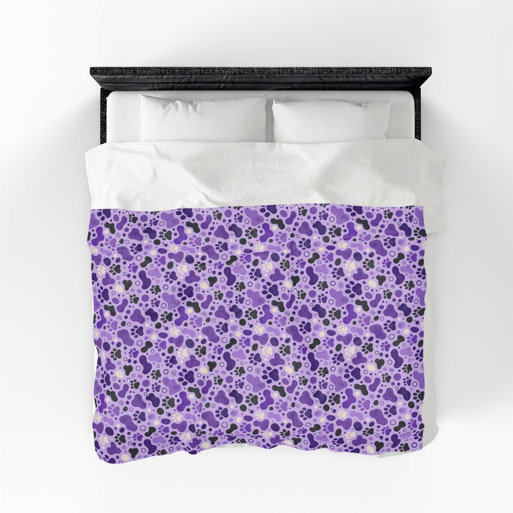 Purple Paw Print Plush Blanket | Cat & Dog Lover Cozy Throw Blanket